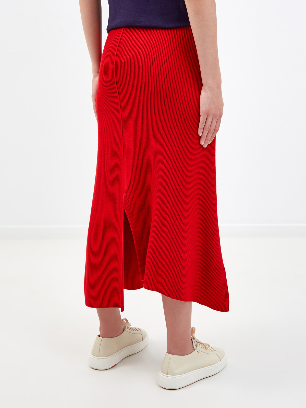 Яркая юбка-миди из пряжи в тонкий рубчик KENZO, цвет красный, размер S;M - фото 4