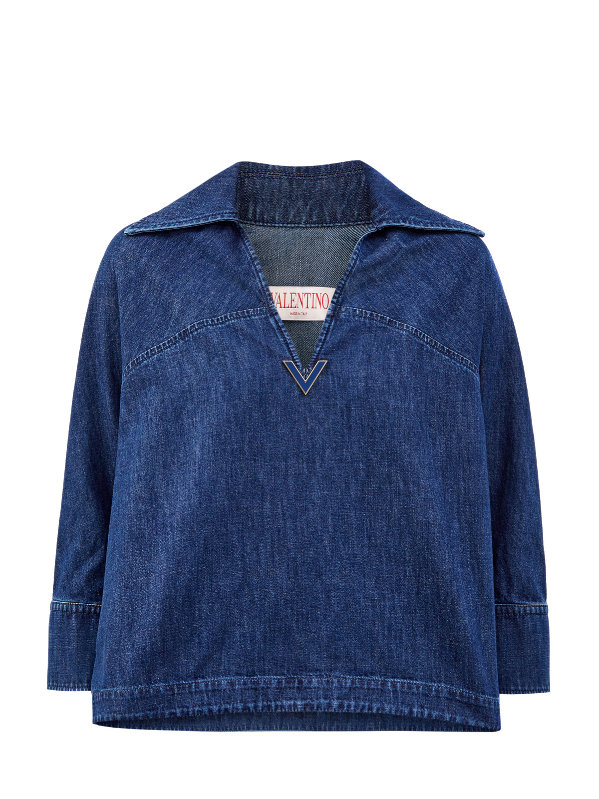 Объемная блуза из тонкого денима с V-образным вырезом VALENTINO, цвет синий, размер 40;42;44;38 - фото 1