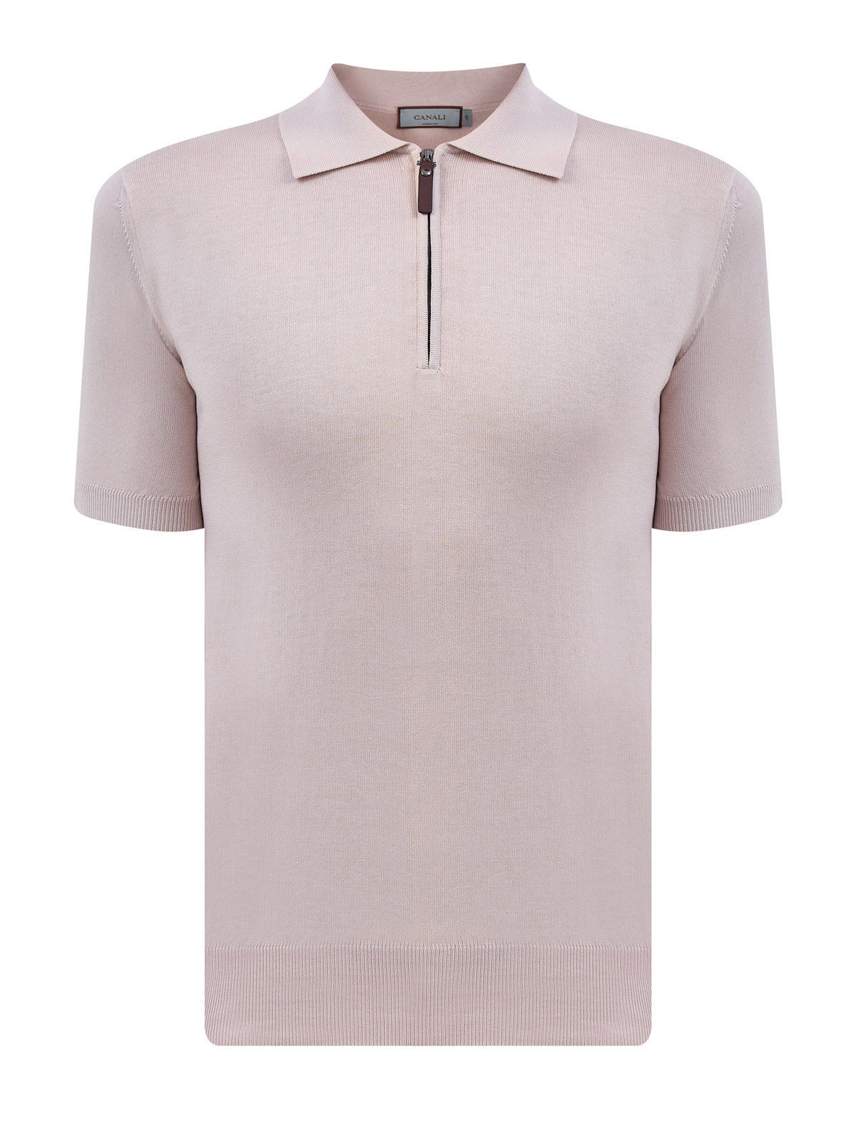 

Хлопковый джемпер-поло с молнией и пуллером из кожи, Бежевый, Хлопковый джемпер-поло с молнией и пуллером из кожи