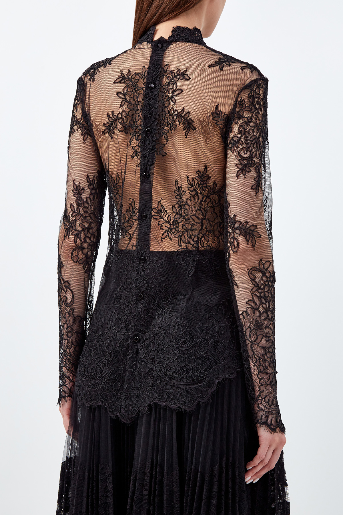 Кружевная блуза из вуали с вышивкой ручной работы ERMANNO SCERVINO, цвет черный, размер 42;40 - фото 4