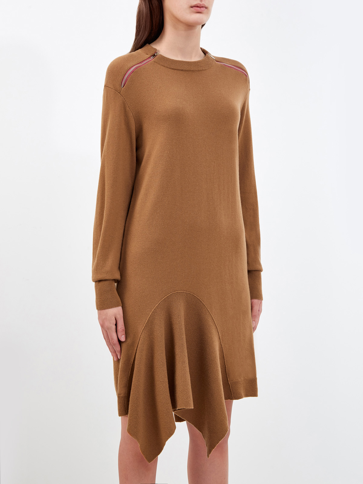 Асимметричное платье-миди из тонкой шерстяной пряжи STELLA McCARTNEY, цвет коричневый, размер 40;42;38 - фото 3