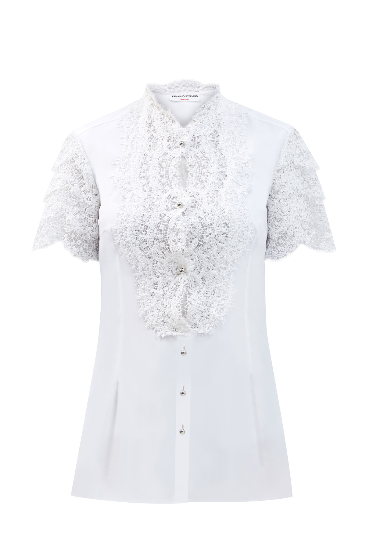 Блуза из хлопкового поплина с ажурным декором ERMANNO SCERVINO, размер 38;40;42;44 - фото 1