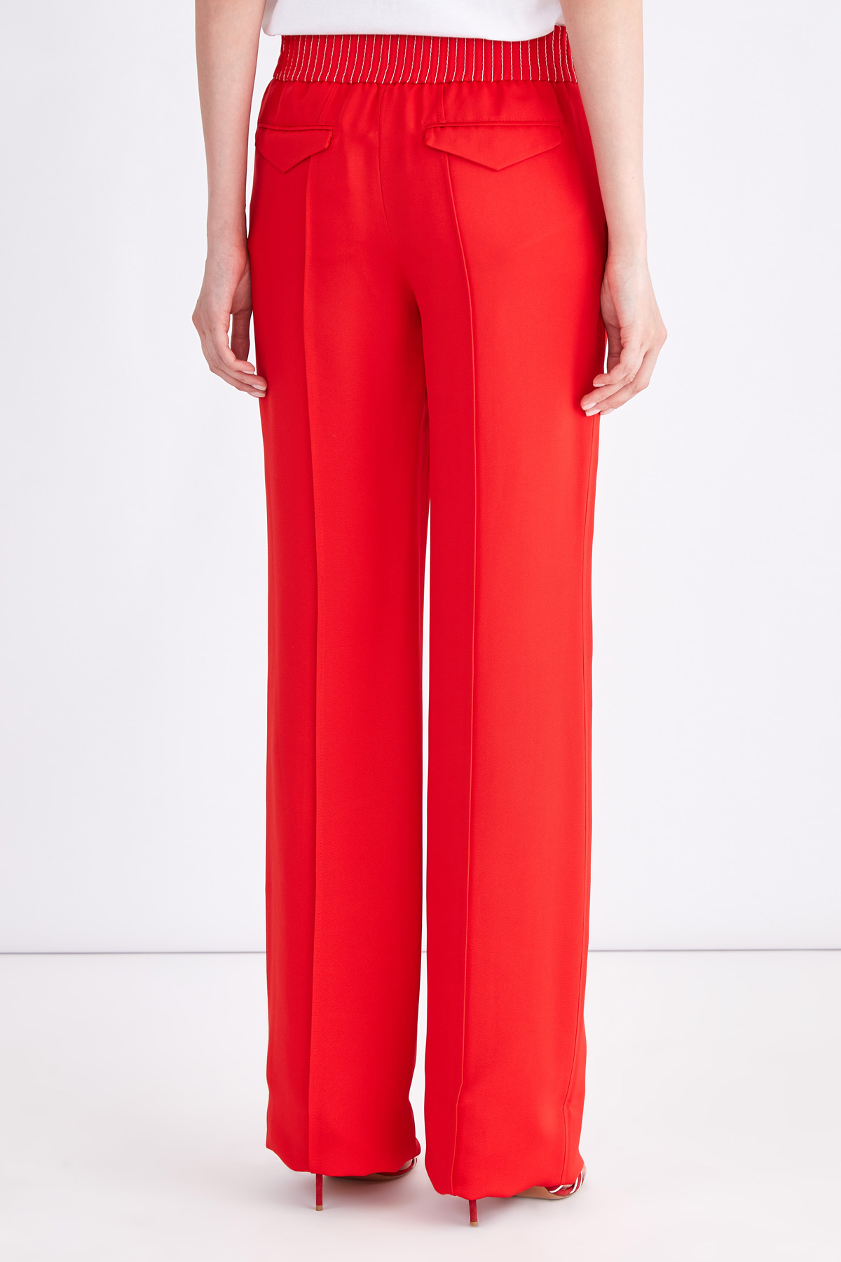 Широкие прямые брюки со стеганым поясом и прошитыми стрелками VALENTINO, цвет красный, размер 38;40;42 - фото 4