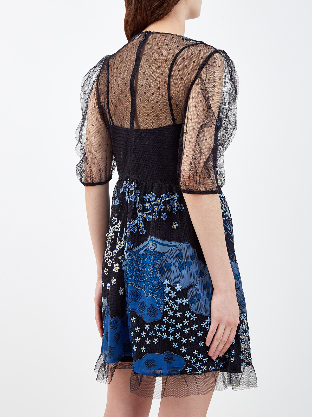 Легкое платье из тюля с мотивом Asian Toile de Jouy REDVALENTINO, цвет черный, размер M;S - фото 4