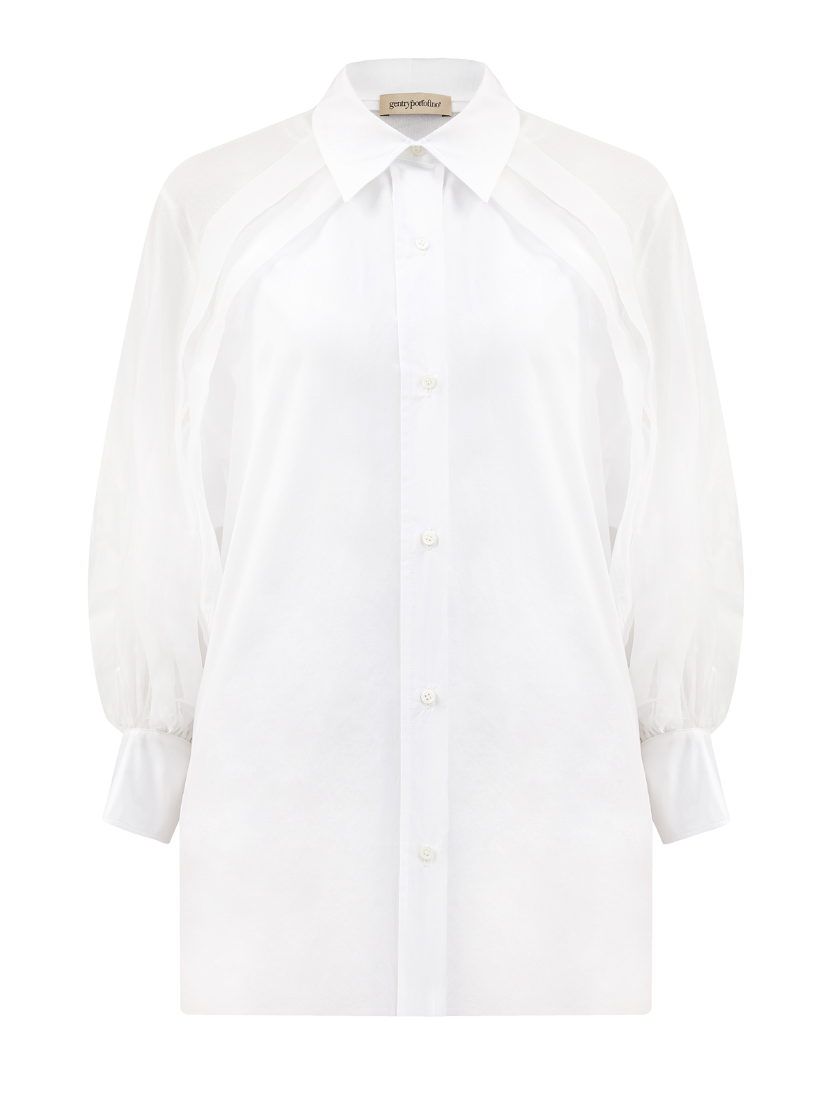 Хлопковая рубашка с полупрозрачными вставками и объемными рукавами GENTRYPORTOFINO, цвет белый, размер 40;42;38