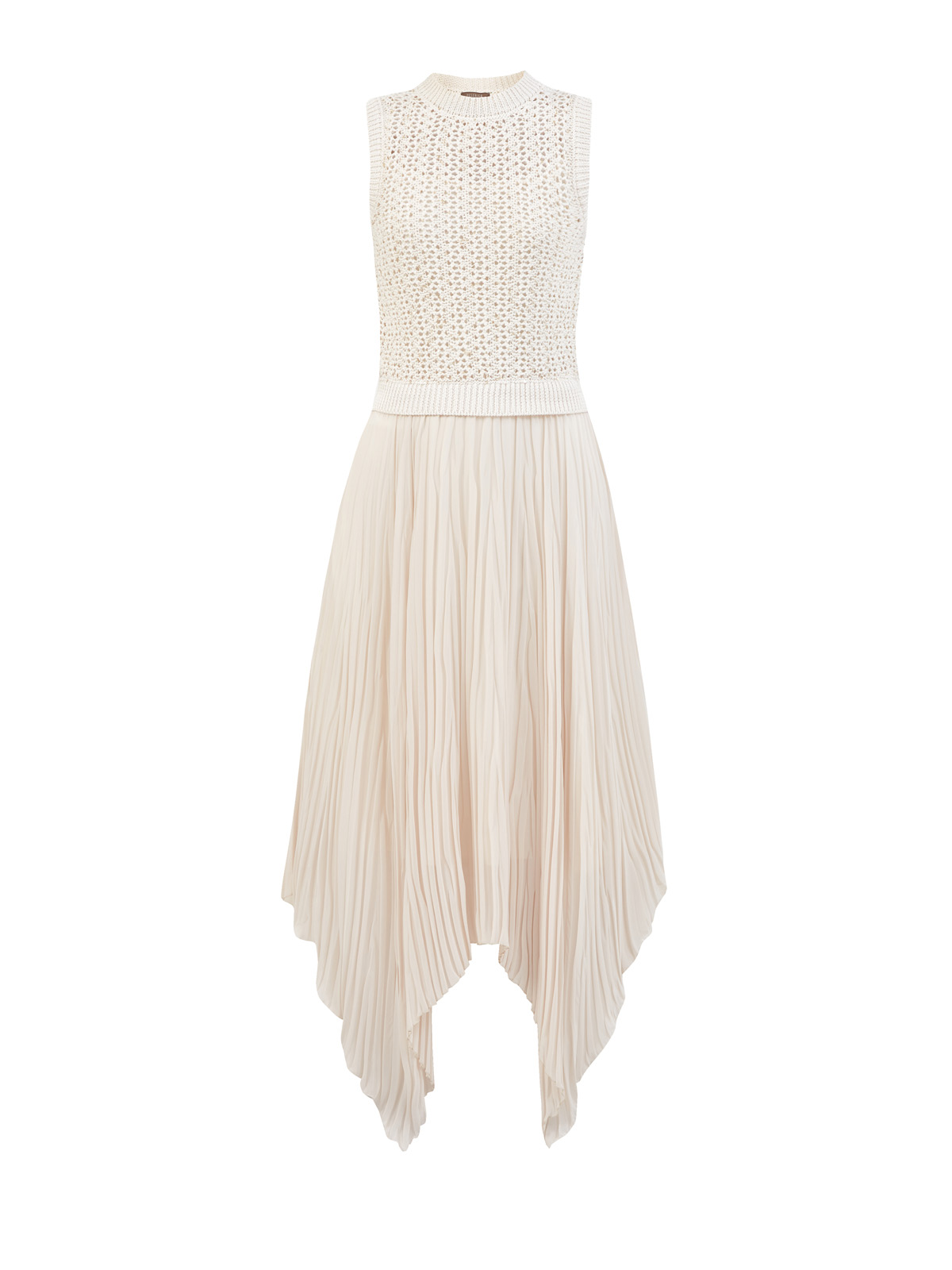 Платье с подолом-плиссе и вязаным топом с пайетками PESERICO, цвет бежевый, размер 42;44 - фото 1