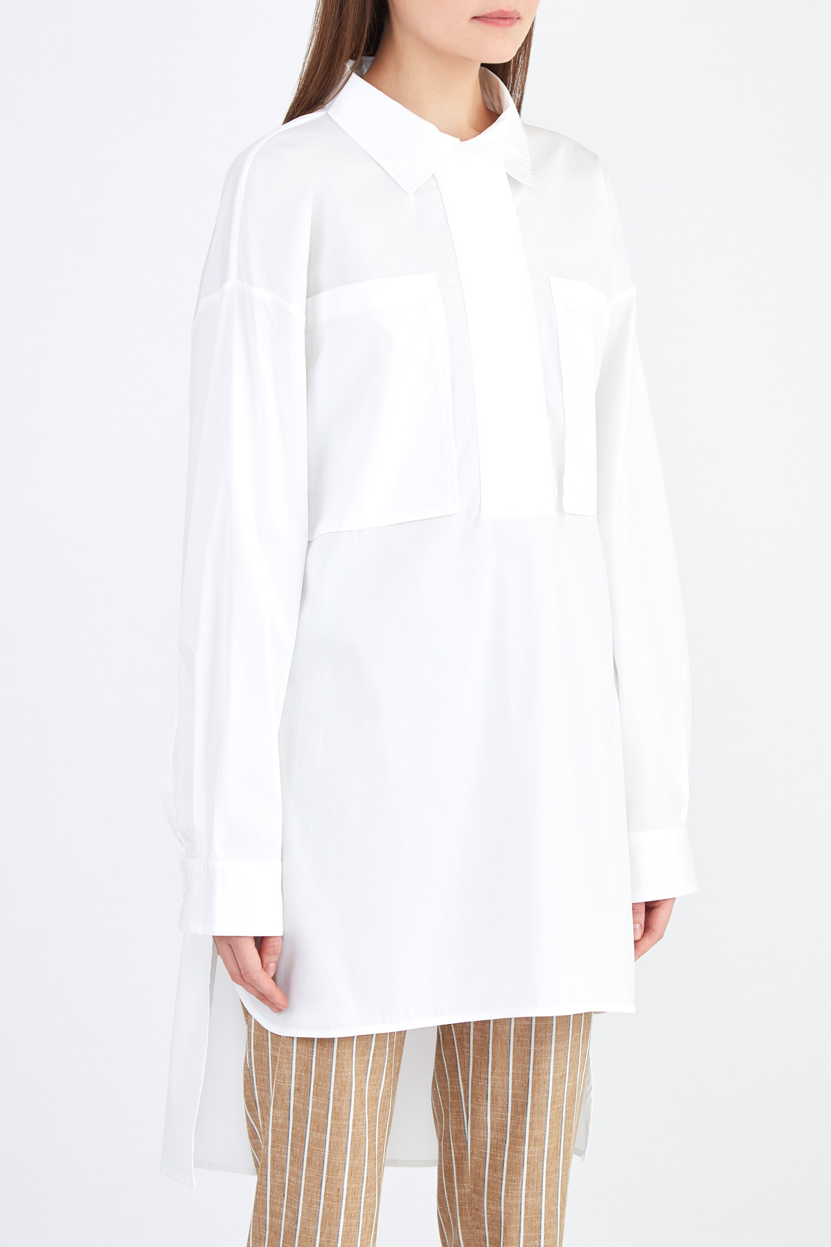Удлиненная oversize-рубашка с асимметричными кромками LORENA ANTONIAZZI, цвет белый, размер 44 - фото 3