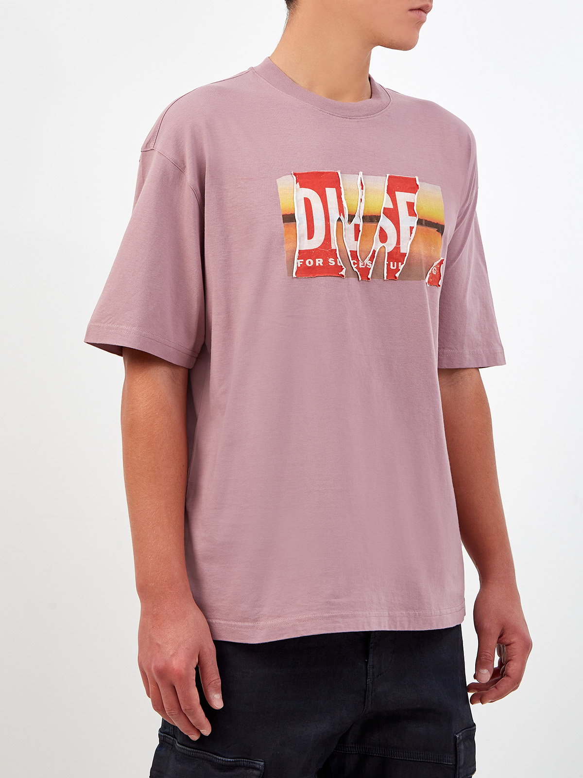 Свободная футболка T-Wash из хлопка с двойным принтом DIESEL, цвет розовый, размер XS;S;M;L;XL;2XL - фото 3