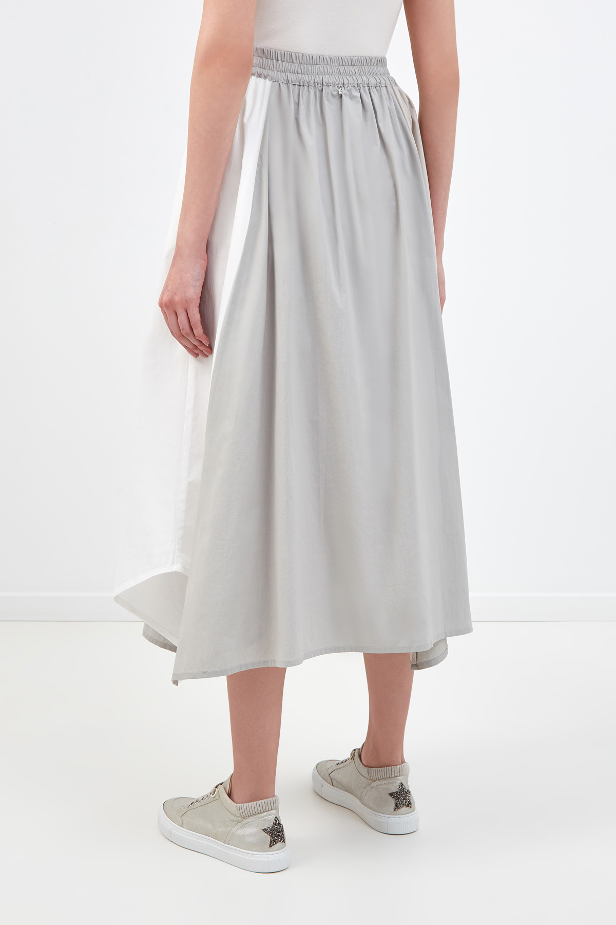 Асимметричная юбка-colorblock из хлопкового поплина LORENA ANTONIAZZI, цвет серый, размер 40;42 - фото 4