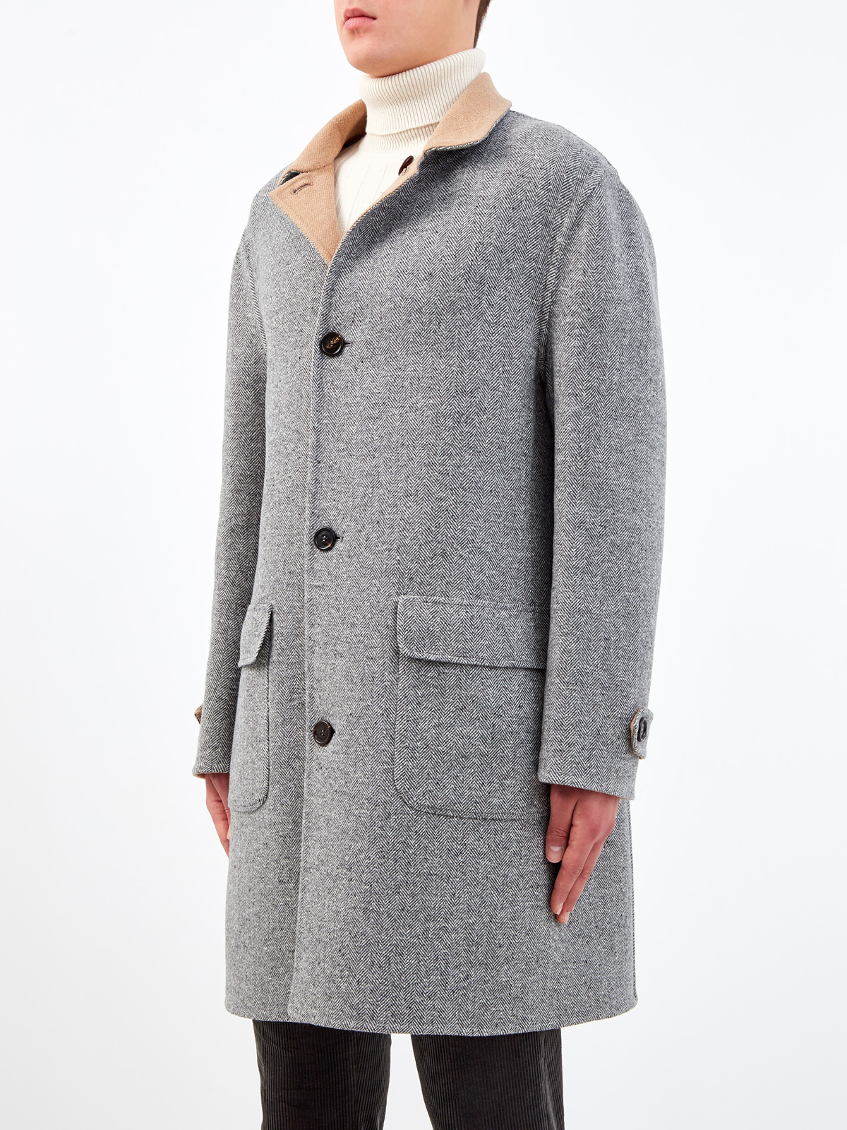 Двустороннее пальто-редингот из шерсти и кашемира BRUNELLO CUCINELLI, цвет мульти, размер 50;54 - фото 4