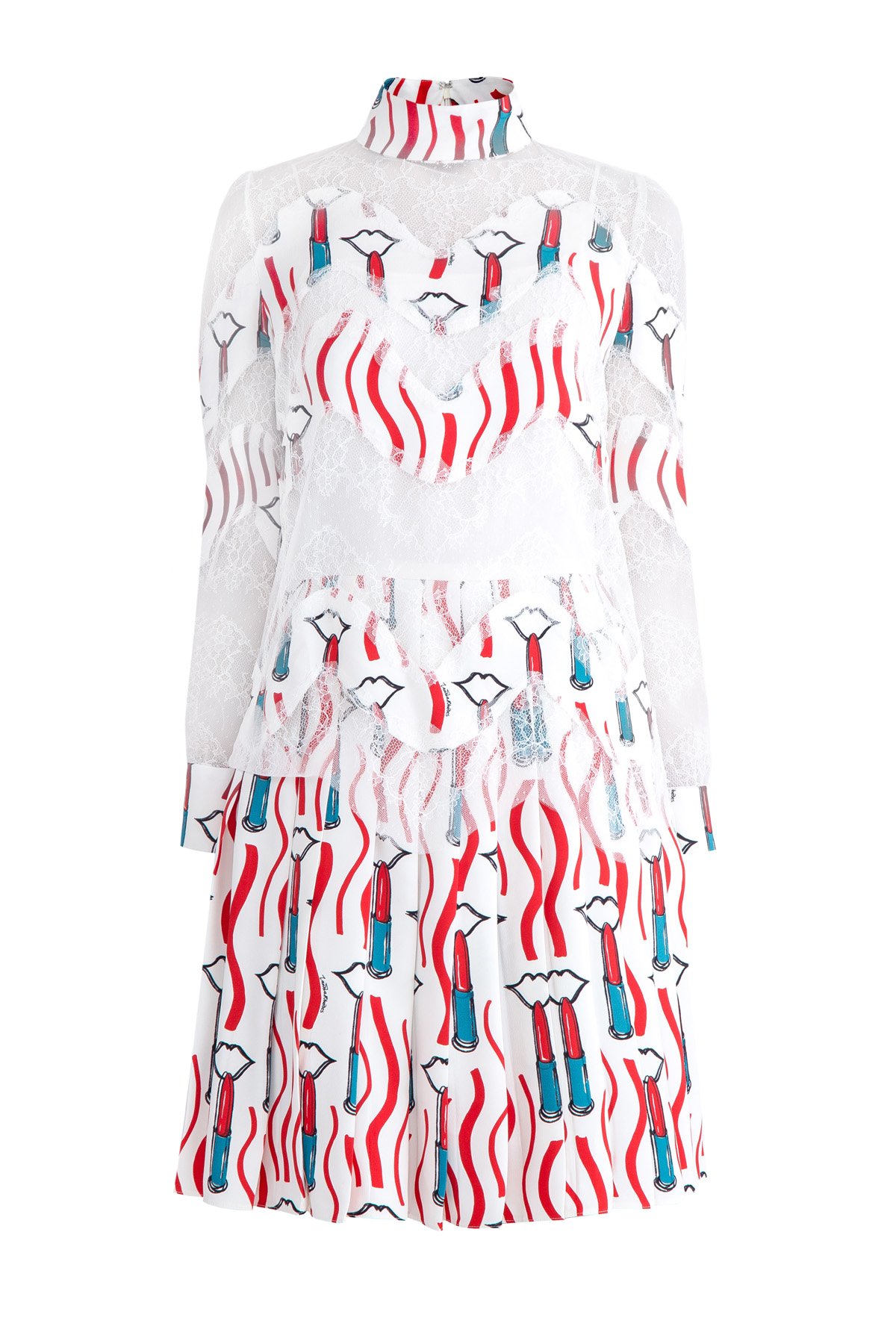 Двухслойное платье с подолом в складку и кружевным топом VALENTINO, цвет мульти, размер 42 - фото 1