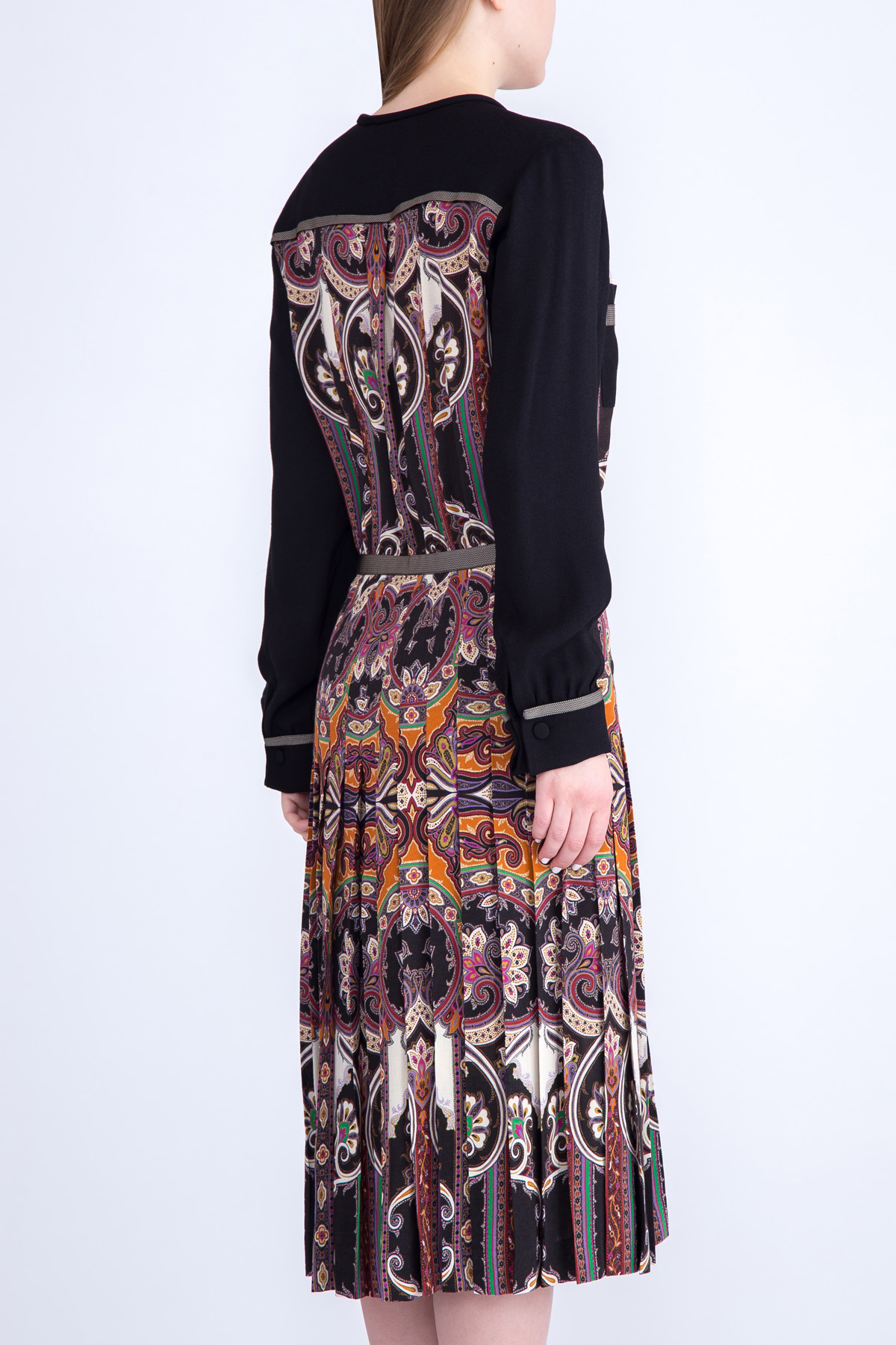 Платье с комбинацией фирменного орнамента и однотонными вставками ETRO, цвет мульти, размер 42;44 - фото 4