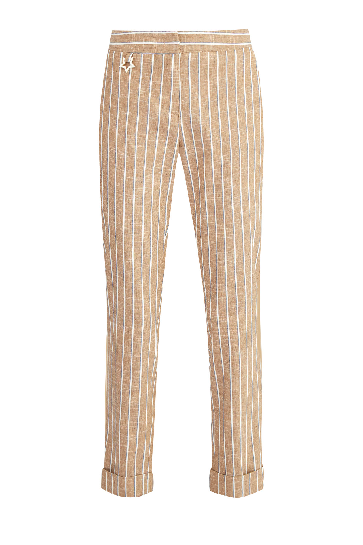 Льняные брюки прямого кроя с принтом в двухцветную полоску LORENA ANTONIAZZI, размер 38 - фото 1