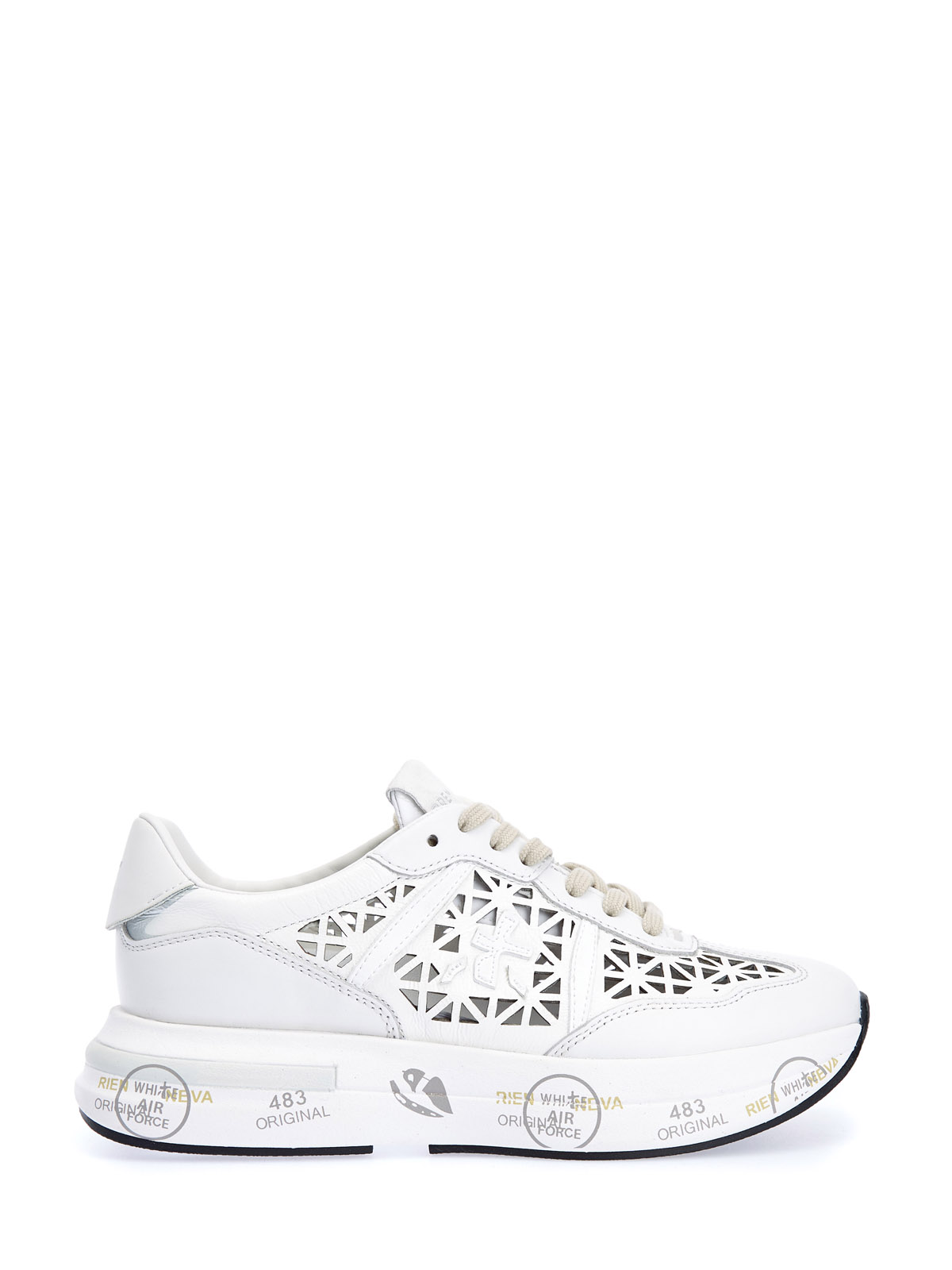 

Кожаные кроссовки Cassie с узорной перфорацией и логотипом, Белый, Кожаные кроссовки Cassie с узорной перфорацией и логотипом