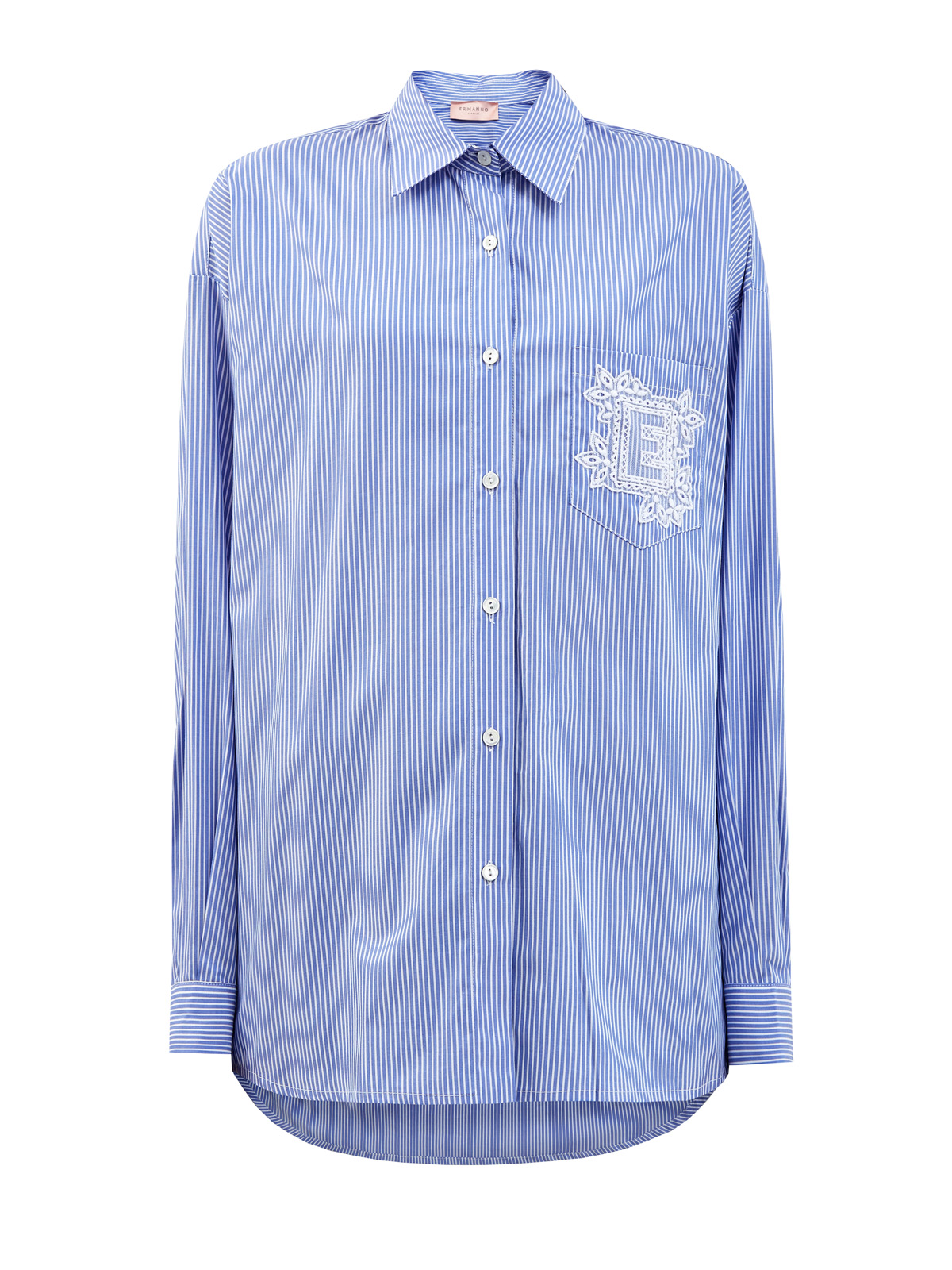 Удлиненная рубашка из хлопкового поплина в полоску ERMANNO FIRENZE, цвет голубой, размер 44;46;40