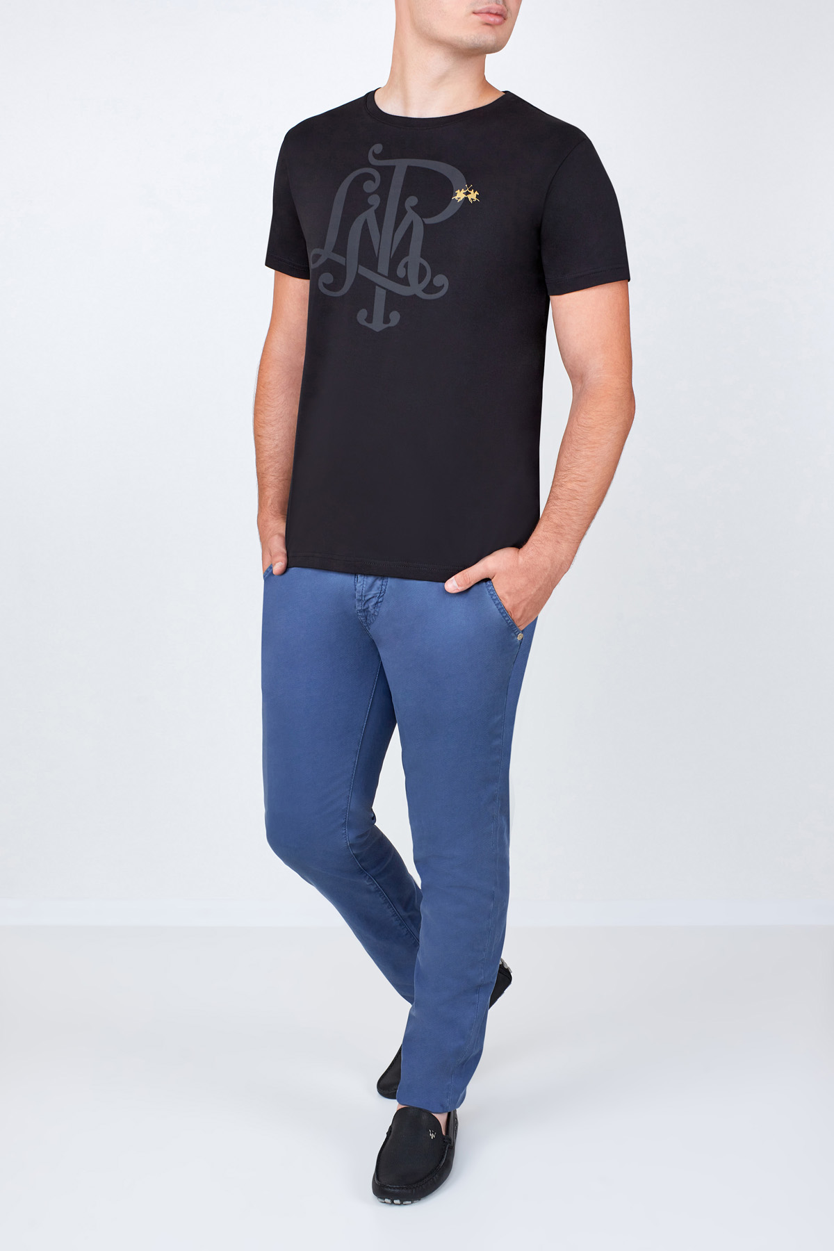 Черная футболка из хлопкового джерси с принтом-монограммой LA MARTINA, цвет черный, размер L - фото 2