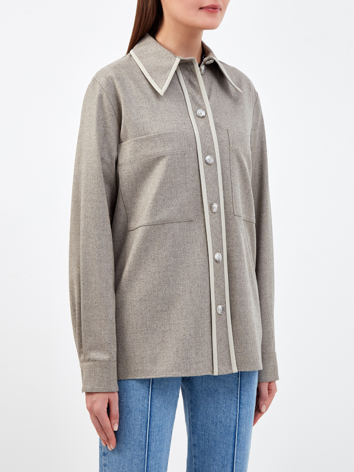 Шерстяная рубашка из фланели с peach-эффектом STELLA McCARTNEY, цвет серый, размер XS;S;M - фото 3