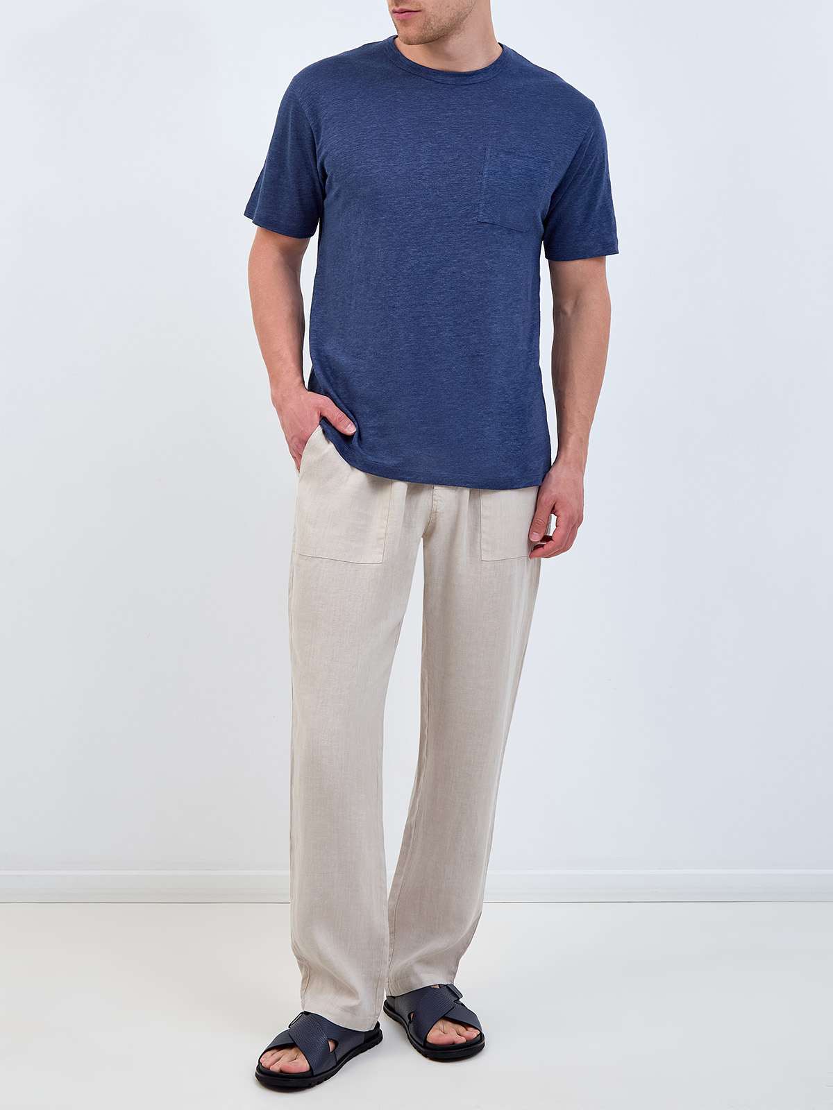 Льняная футболка из мягкого джерси с вышивкой St. Barth MC2 SAINT BARTH, цвет синий, размер S;M;L;XL;2XL;4XL - фото 2