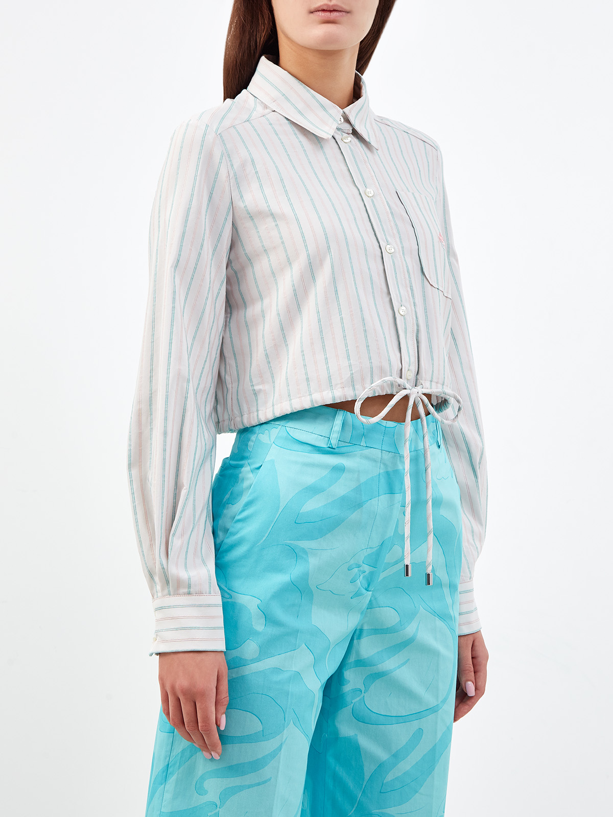 Укороченная рубашка в тонкую полоску с завязками ETRO, цвет мульти, размер 40;42;44;38 - фото 3