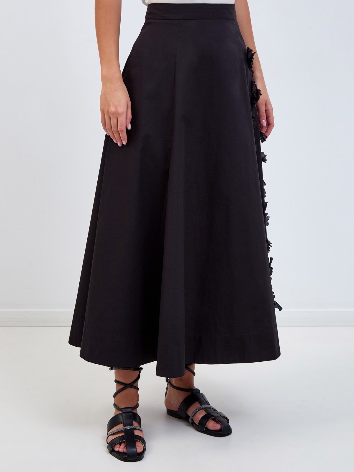 Расклешенная юбка-миди из хлопка с цветочной вышивкой в тон LORENA ANTONIAZZI, размер 42 - фото 3