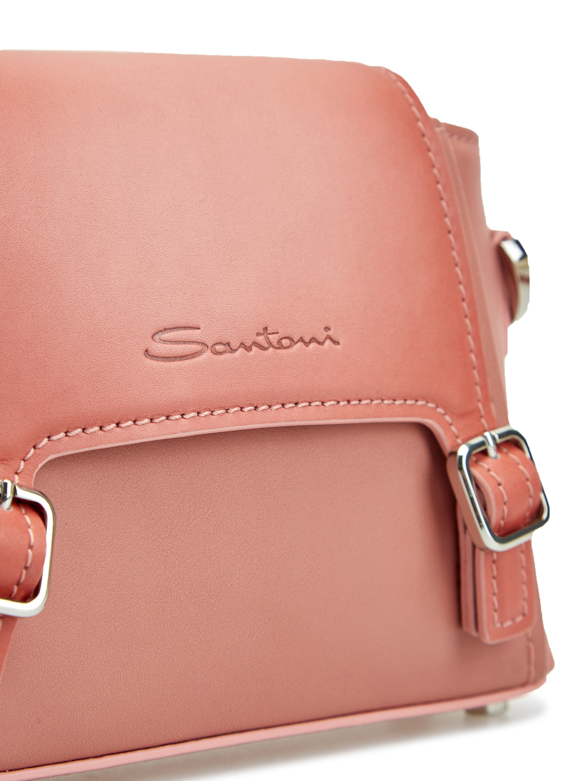 Кожаная сумка Velatura c двойными пряжками и съемным ремнем SANTONI, цвет розовый, размер 48;50;52 - фото 6
