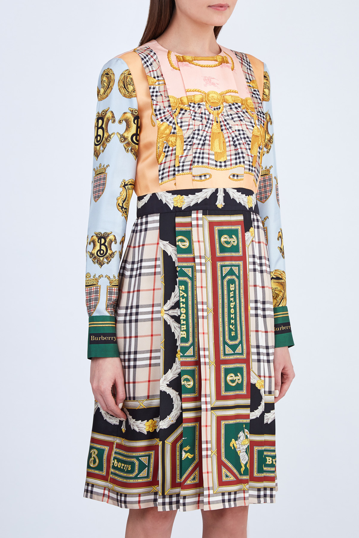 Платье из шелка с многообразием фирменных принтов из архивов бренда BURBERRY, цвет мульти, размер 10 - фото 3
