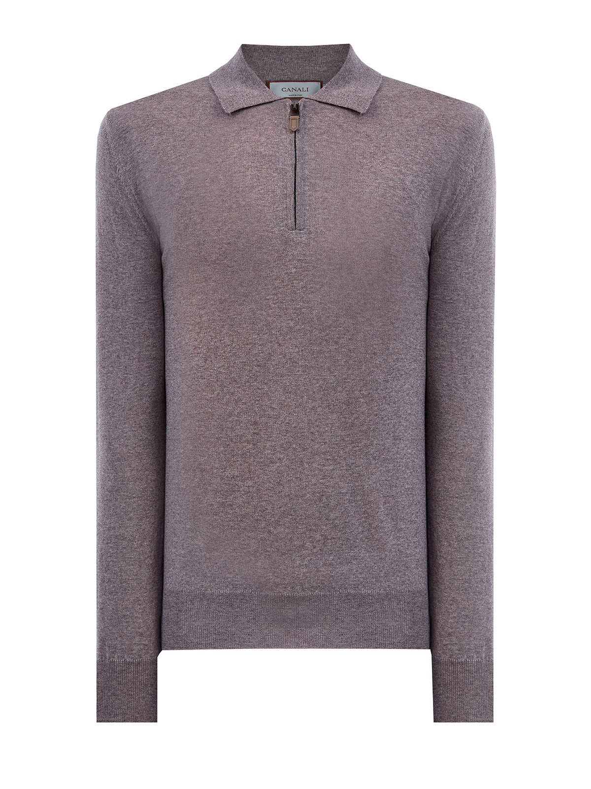 

Джемпер-поло из тонкой шерсти с кожаным пуллером, Коричневый, Джемпер-поло из тонкой шерсти с кожаным пуллером