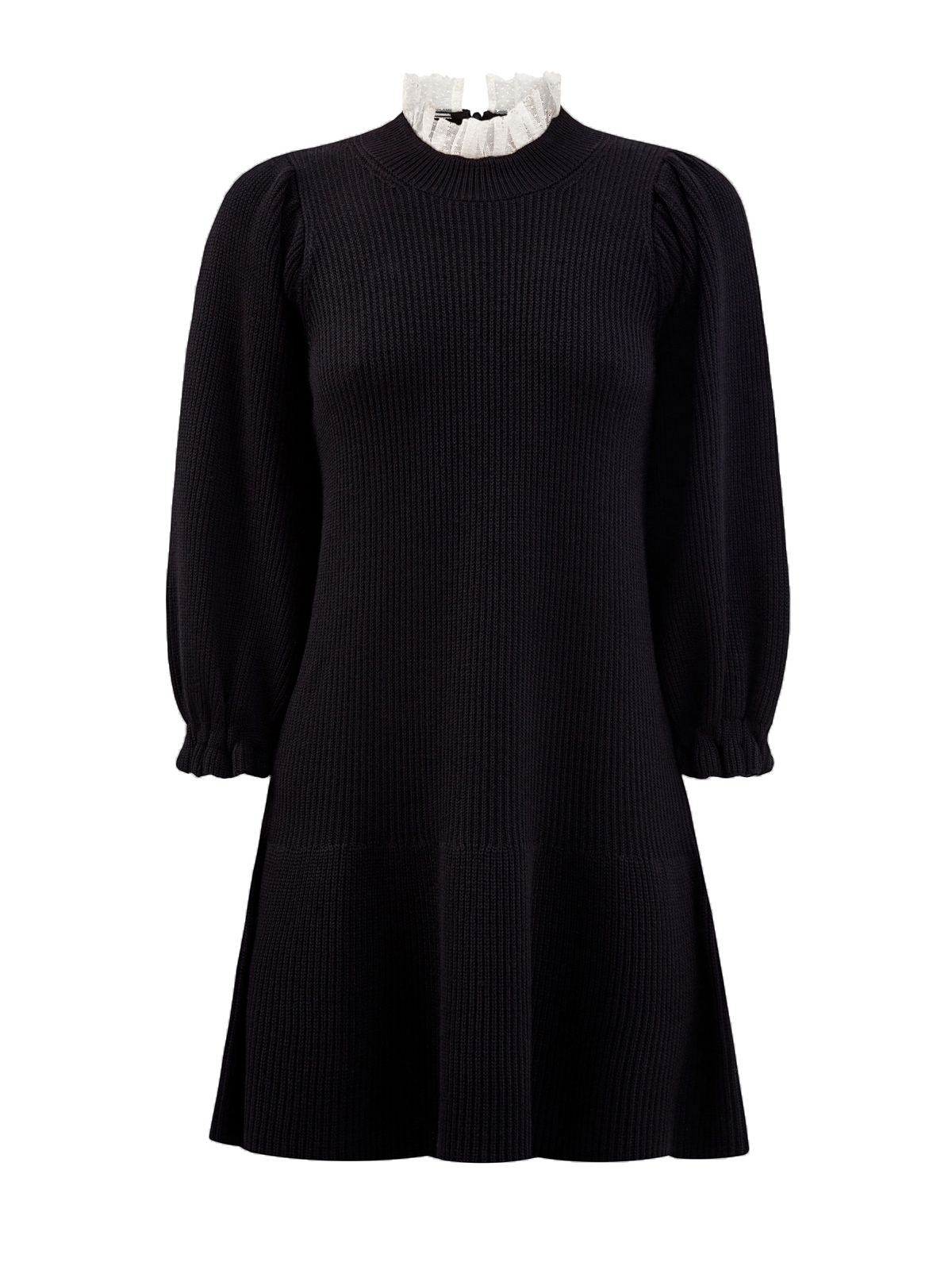 Платье из шерстяной пряжи с кружевным воротником REDVALENTINO, цвет черный, размер XS;S;M - фото 1