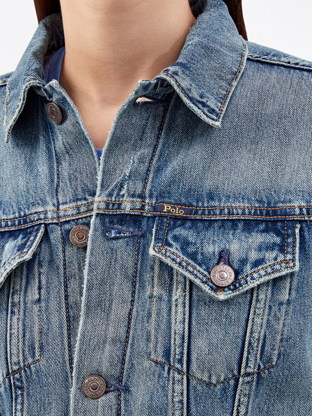 Джинсовая куртка с фирменным принтом на спинке POLO RALPH LAUREN, цвет голубой, размер S;M;XS - фото 5