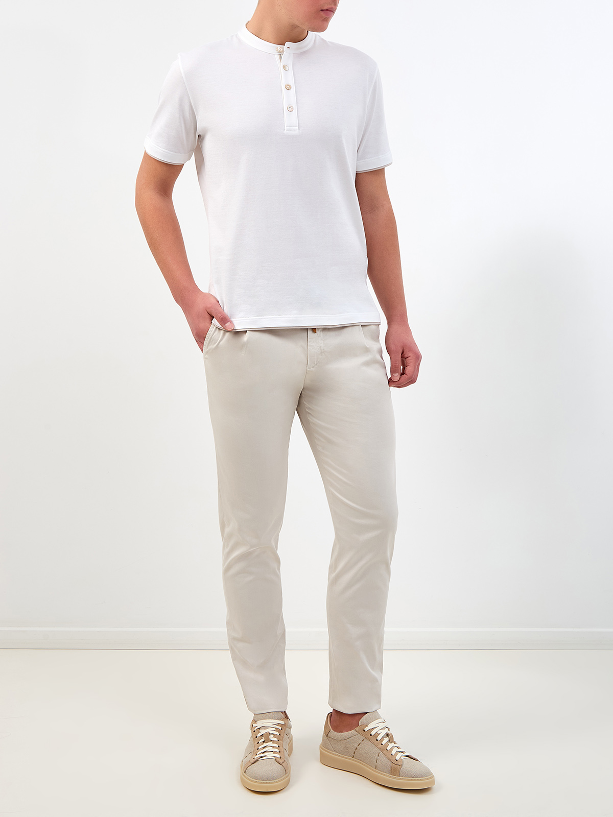 Хлопковая футболка с застежкой на пуговицы и двойной окантовкой ELEVENTY, цвет белый, размер 48;50;52;54;56 - фото 2