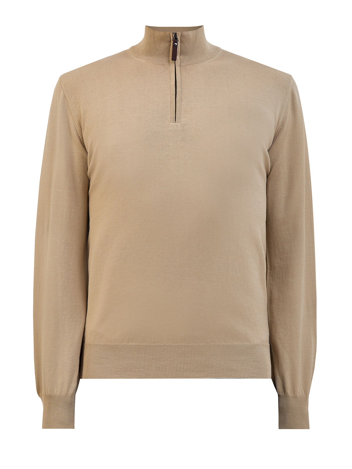 

Хлопковый джемпер с застежкой на молнию и пуллером из кожи, Бежевый, Хлопковый джемпер с застежкой на молнию и пуллером из кожи