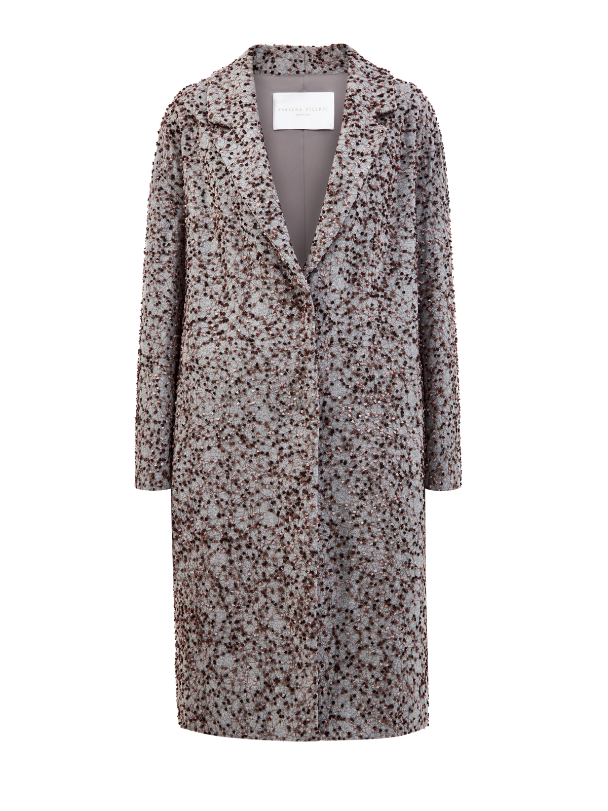 Шерстяное пальто с фактурной вышитой отделкой FABIANA FILIPPI, цвет серый, размер 46;50