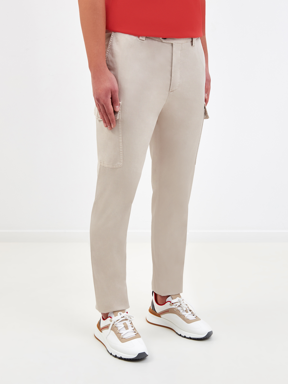 Окрашенные вручную брюки из хлопкового габардина American Pima BRUNELLO CUCINELLI, цвет бежевый, размер 52;54;48 - фото 3