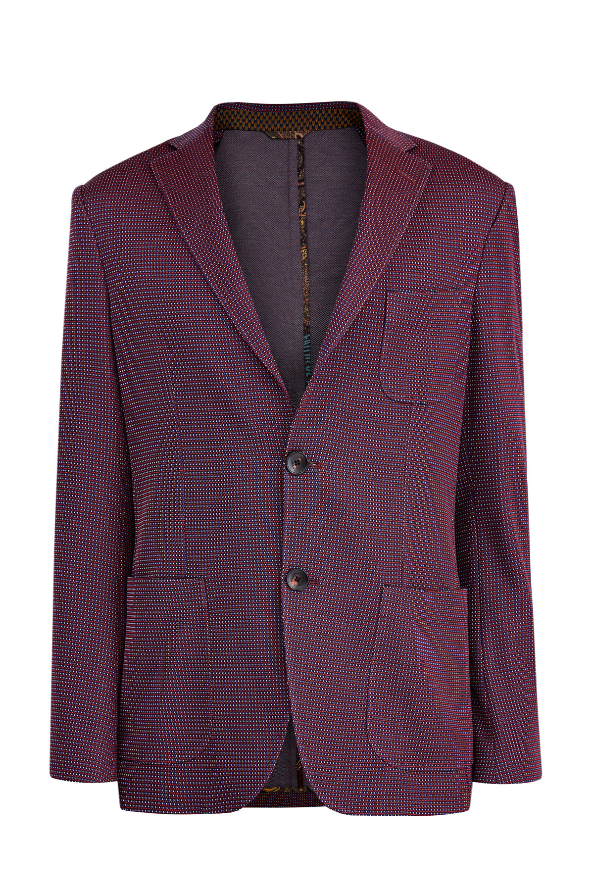 Пиджак из хлопка в неаполитанском стиле с микро-принтом в клетку ETRO бордового цвета