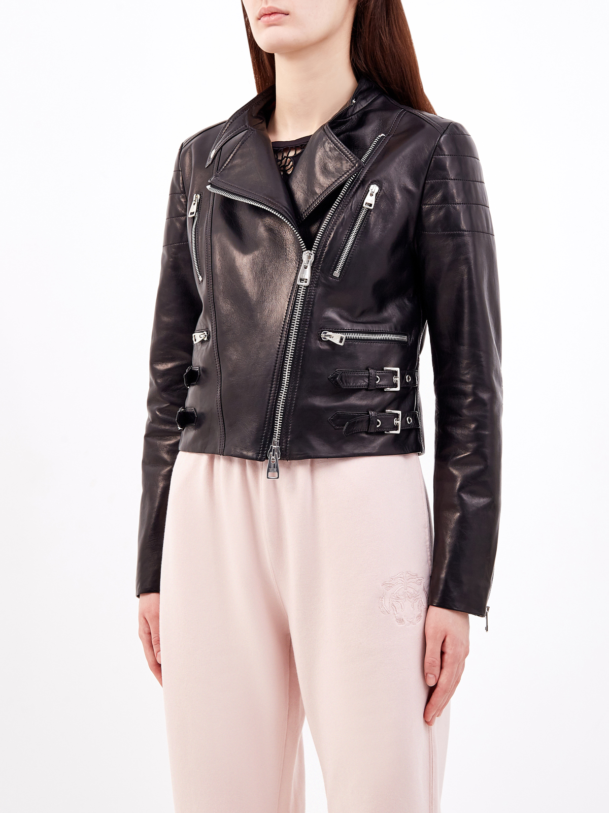 Куртка-косуха в байкерском стиле из матовой кожи ERMANNO SCERVINO, цвет черный, размер 44;46;42 - фото 3