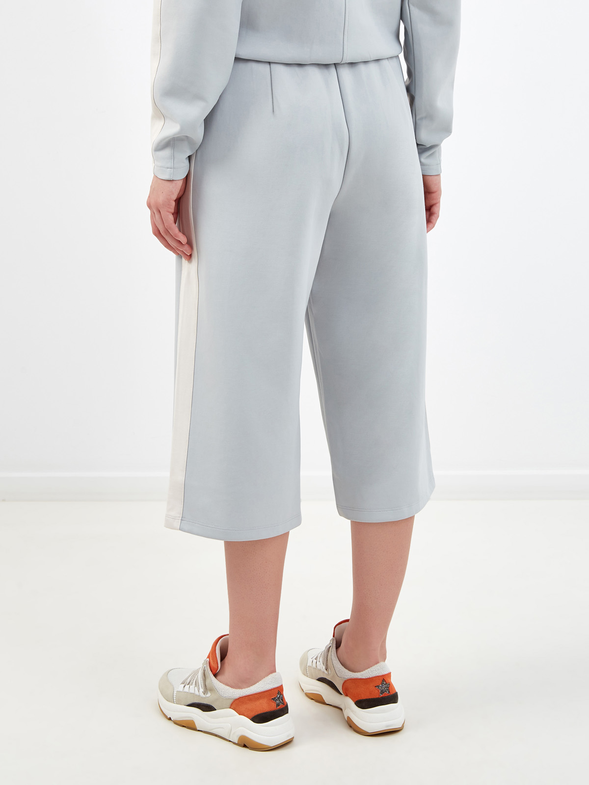 Укороченные спортивные брюки из эластичного хлопка с лампасами Голубой, фото 4