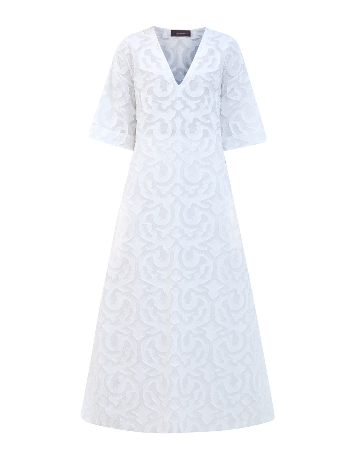 Платье из тонкого хлопка с фактурным узором и V-образным вырезом LORENA ANTONIAZZI, цвет белый, размер 46
