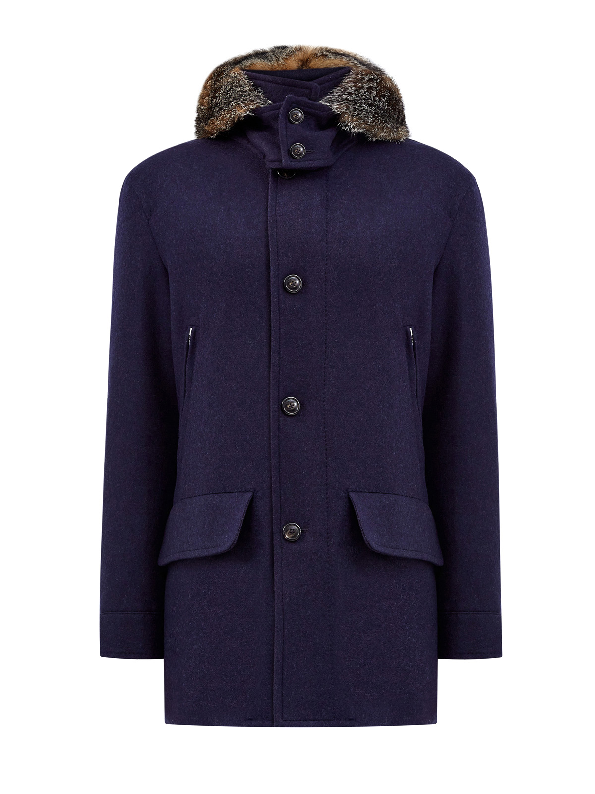 Шерстяное пальто классической длины с отделкой из меха CORTIGIANI, цвет синий, размер 50;52;54;56;58;60
