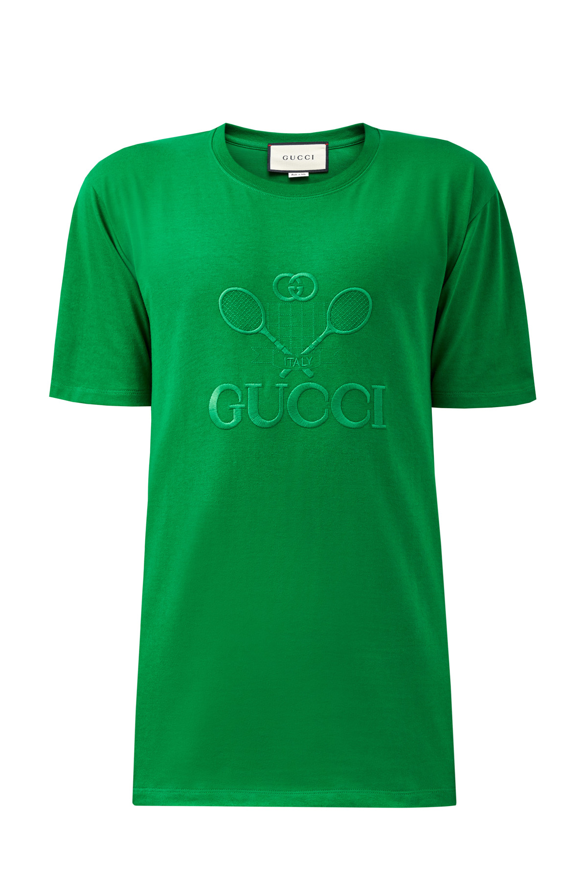 Футболка с вышивкой Gucci Tennis в тон GUCCI, цвет зеленый, размер 50 - фото 1