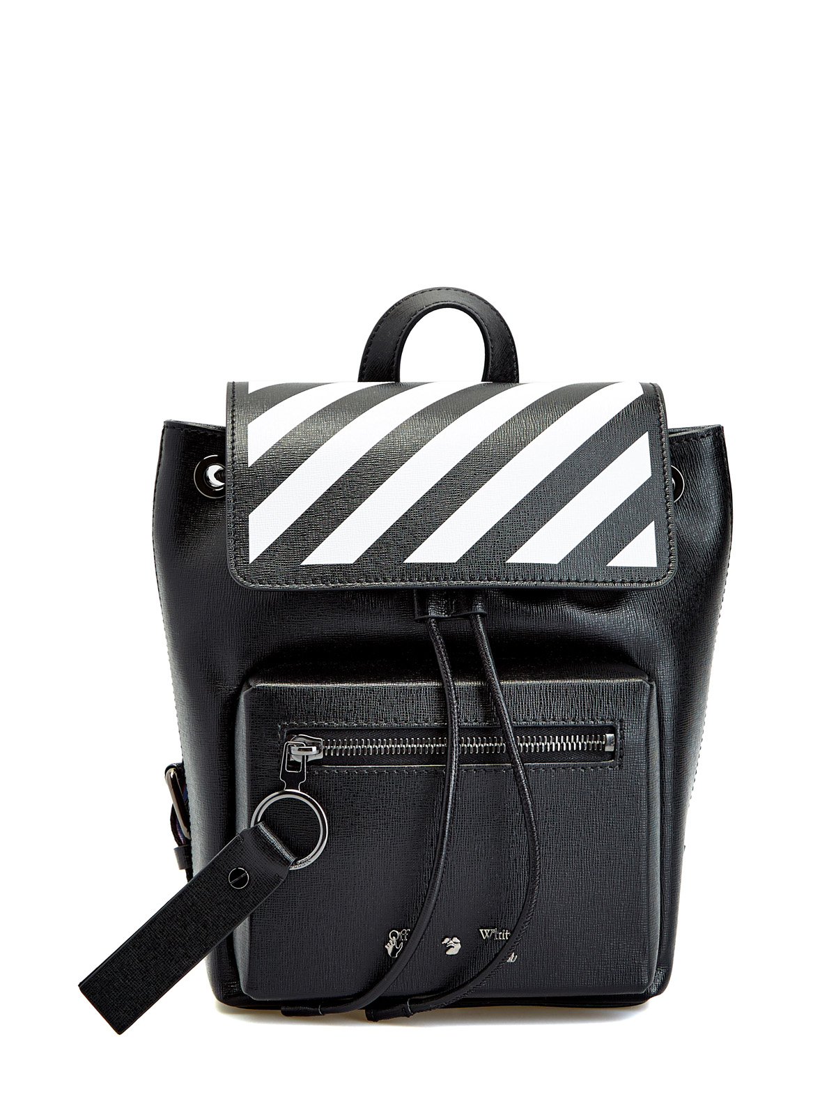 Кожаный рюкзак Diag с принтом в диагональную полоску OFF-WHITE, цвет черно-белый, размер 36;36.5;37.5;38;38.5;39;40 - фото 1