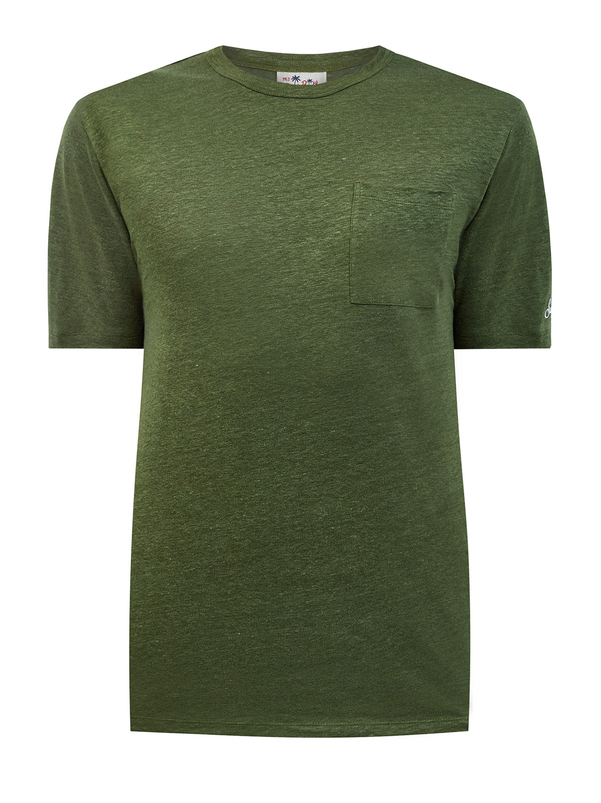 Льняная футболка из меланжевого джерси с накладным карманом MC2 SAINT BARTH, цвет зеленый, размер S;XL;2XL
