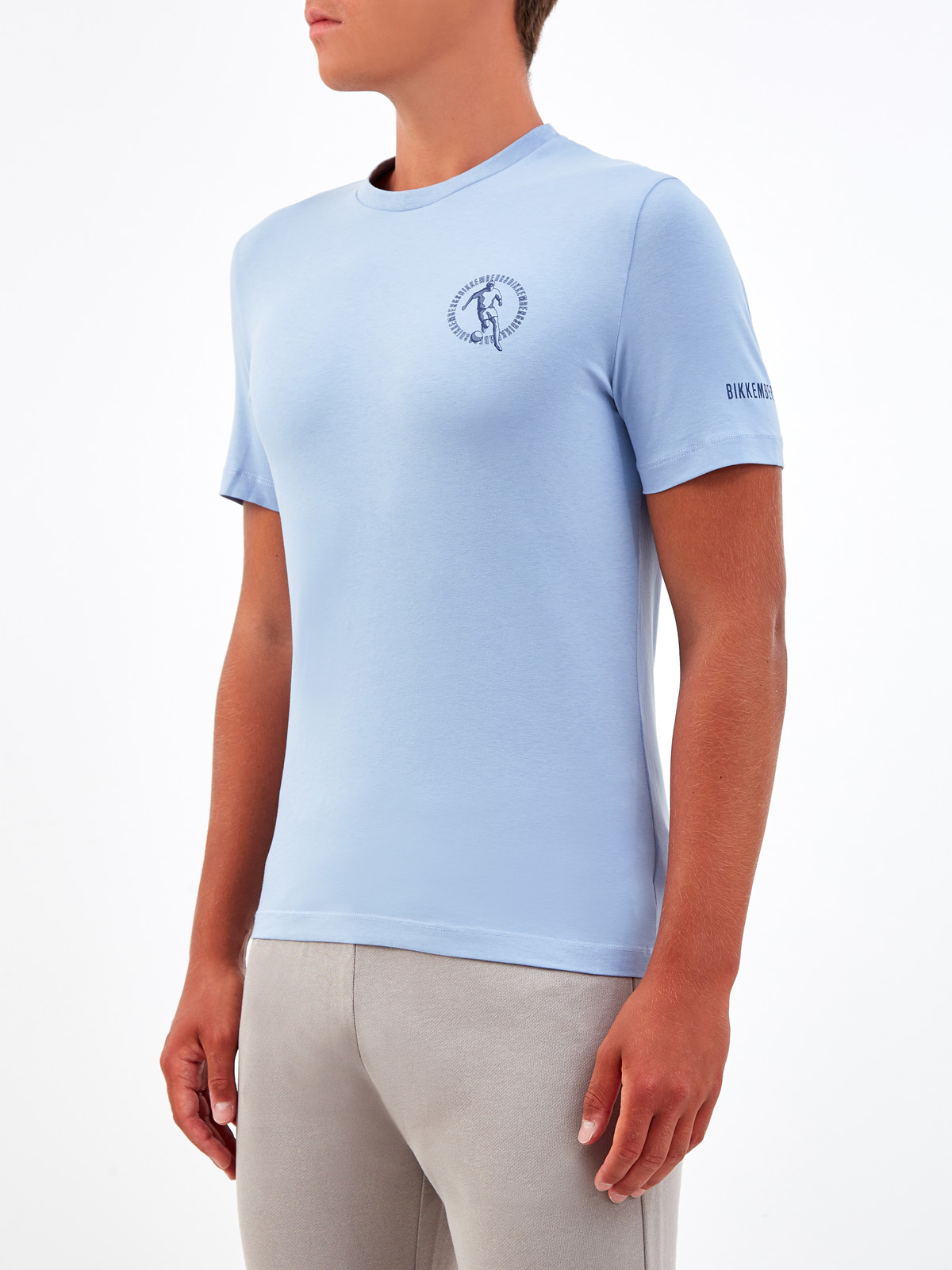 Хлопковая футболка с логотипом и принтом Soccer BIKKEMBERGS, цвет голубой, размер 2XL;S;XL - фото 3