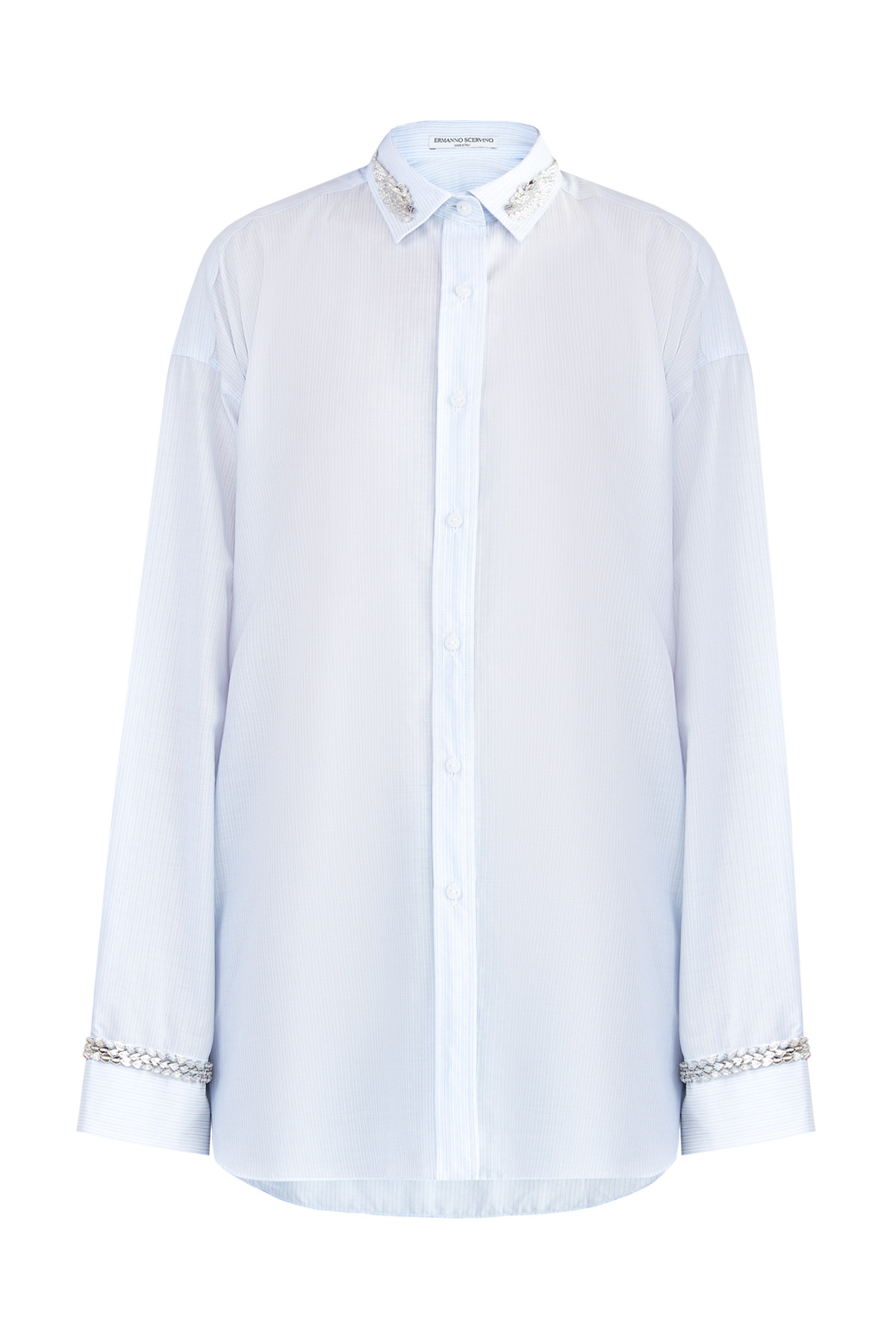 Рубашка свободного кроя с расшитыми вручную манжетами и воротом ERMANNO SCERVINO, цвет голубой, размер 36 - фото 1