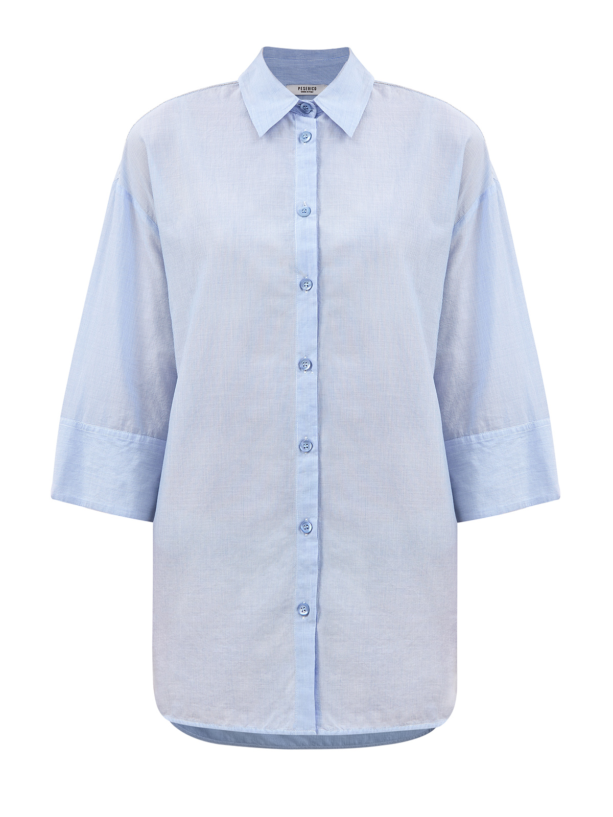 Рубашка из хлопкового муслина в тонкую полоску с цепочками PESERICO, цвет голубой, размер 38;42;44;46