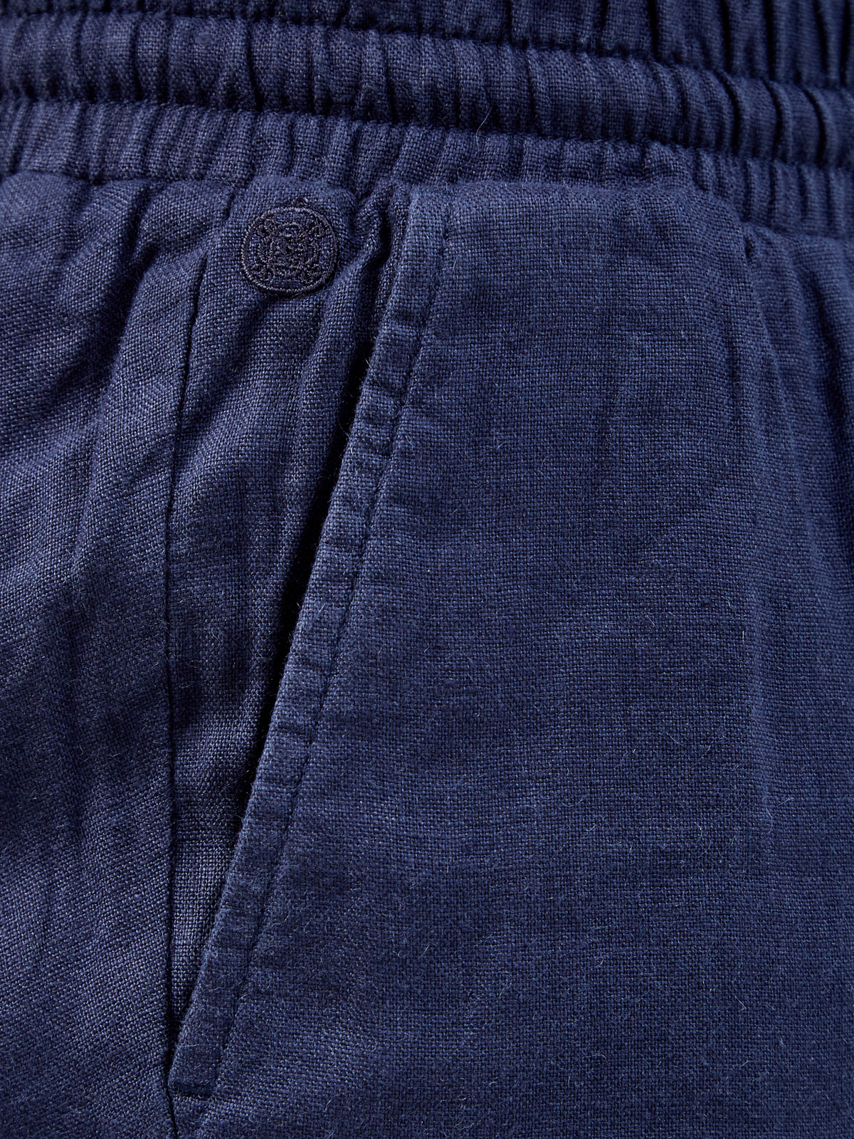 Льняные брюки с эластичным поясом и логотипом в тон CUDGI, цвет синий, размер XL;L - фото 5