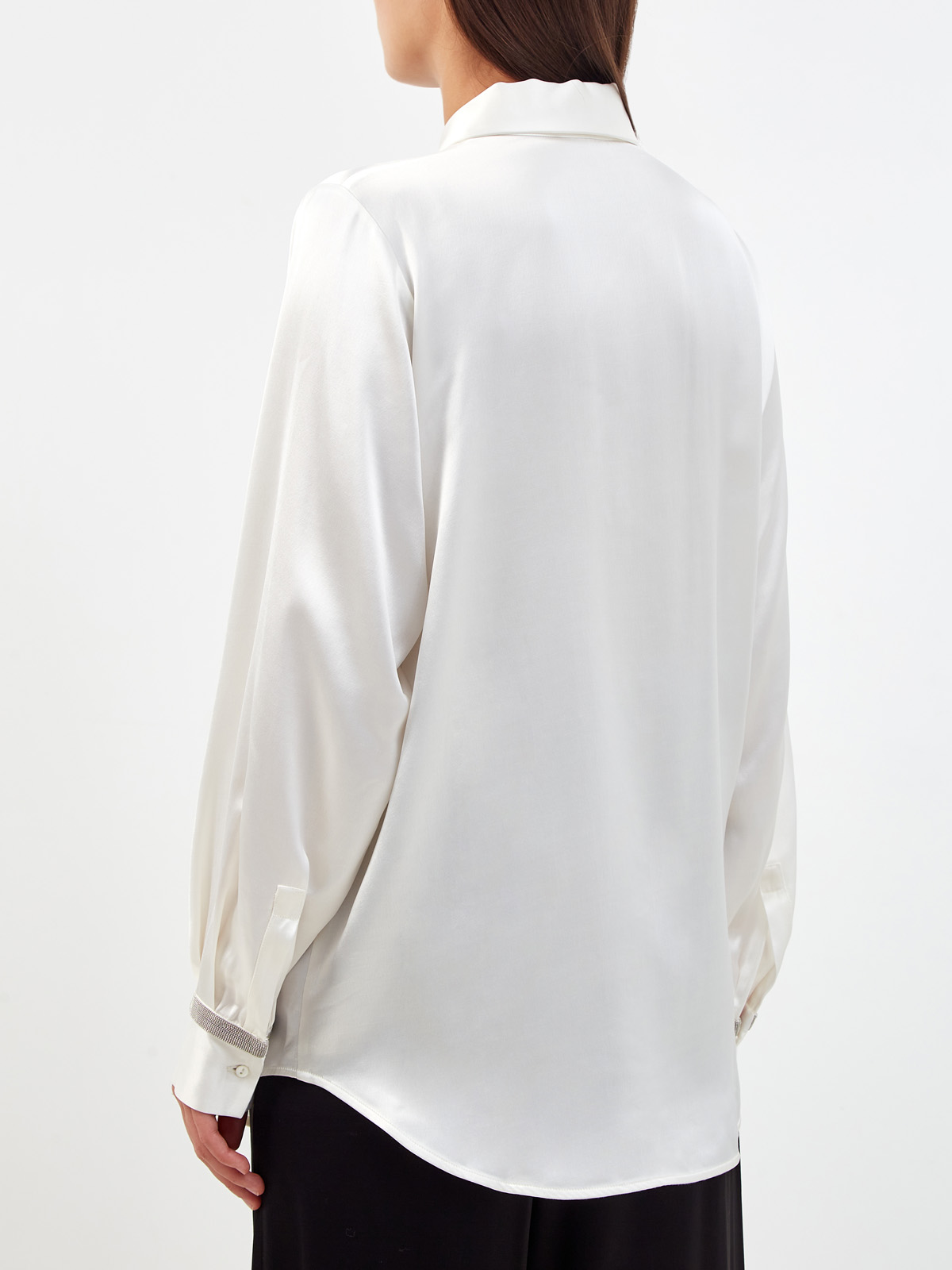 Шелковая рубашка удлиненного кроя с ювелирными цепочками FABIANA FILIPPI, цвет белый, размер 38;40;42;44;46 - фото 4