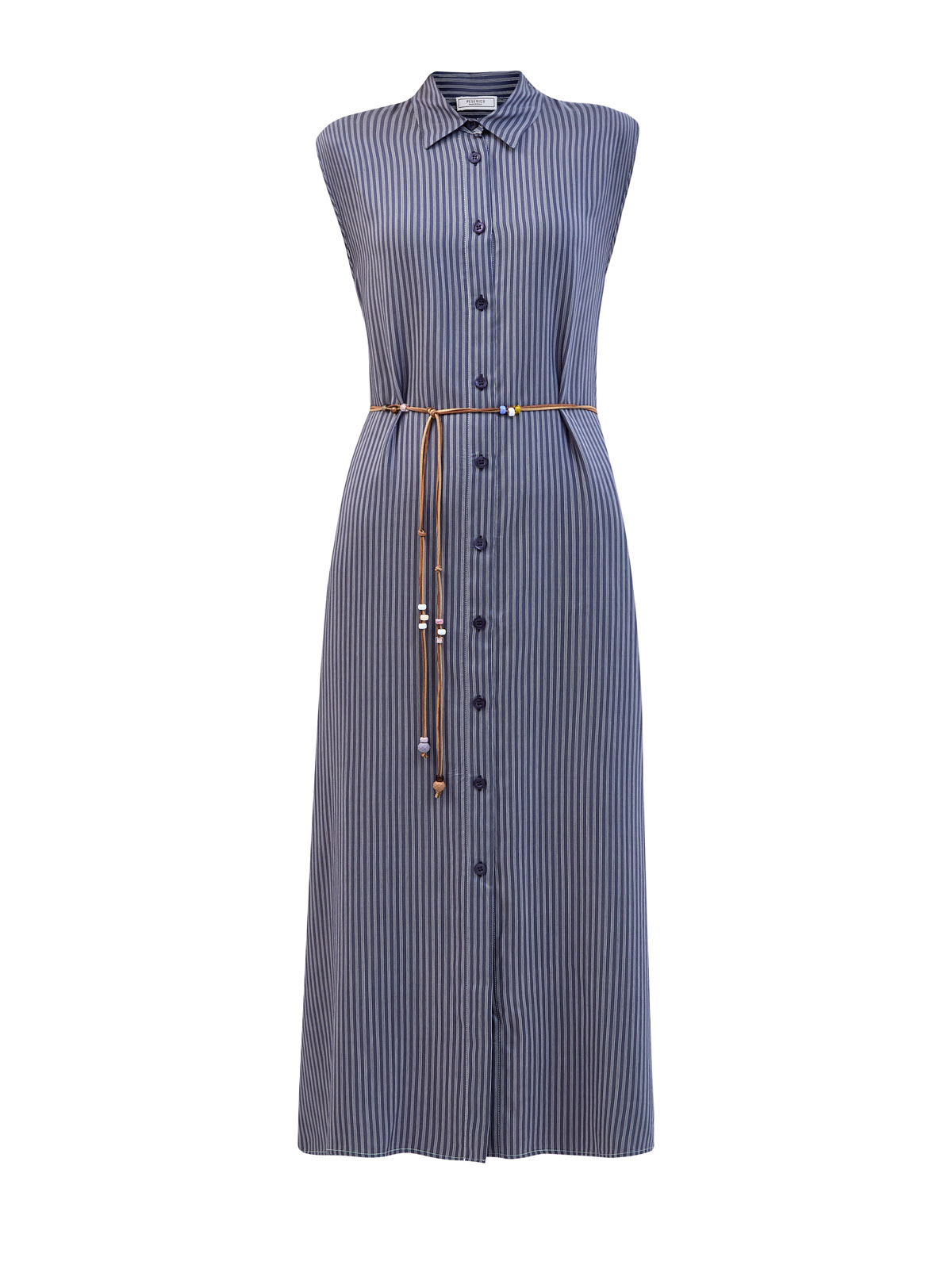 Платье из струящейся вискозы и шелка с декорированным поясом PESERICO, цвет синий, размер 40;42;44 - фото 1