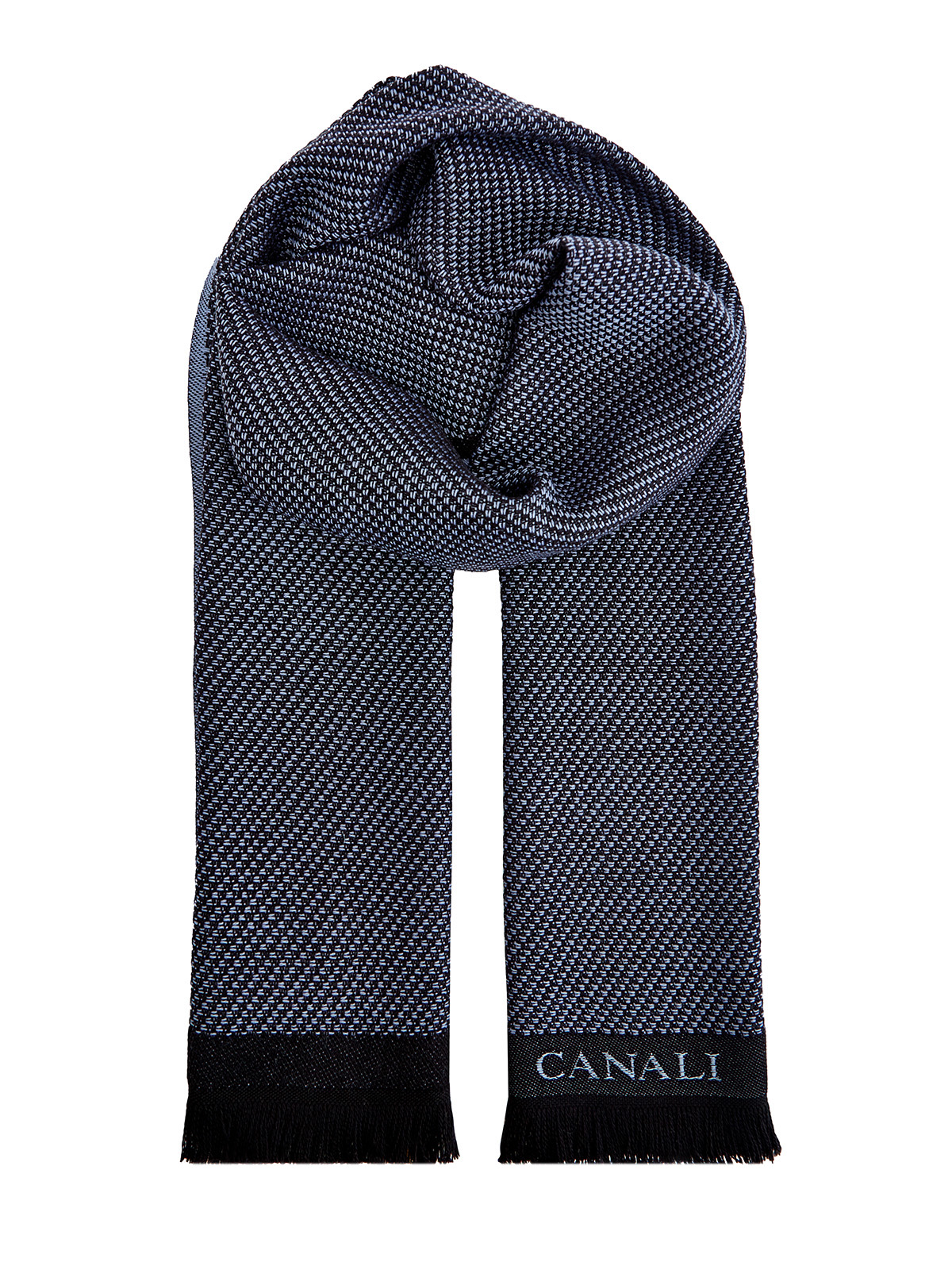 Шерстяной шарф с логотипом ручной работы CANALI, цвет синий, размер 41.5;44;45 - фото 1