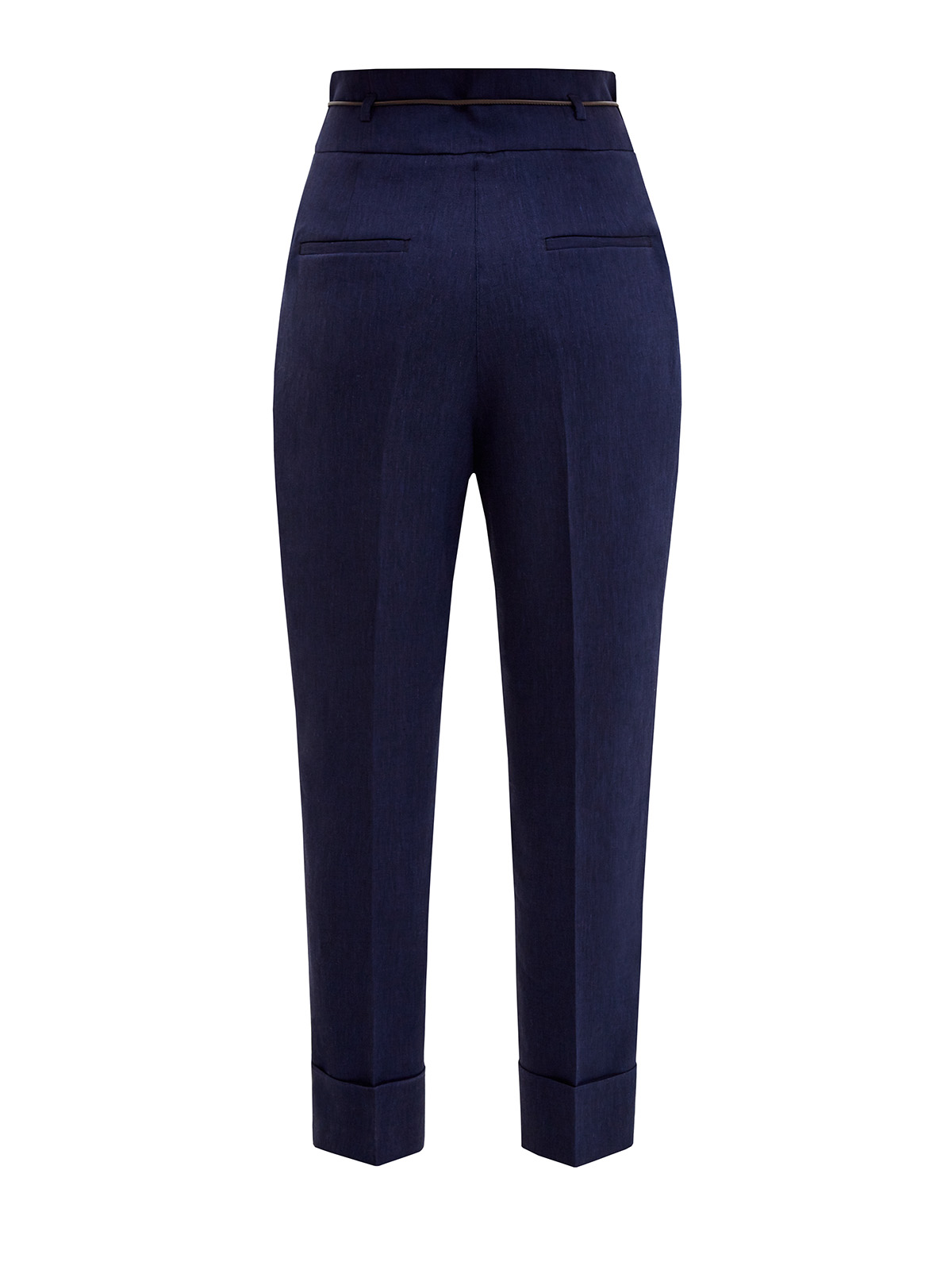 Высокие брюки из льна с тонким кожаным поясом PESERICO, цвет синий, размер 44;46;48;50;42 - фото 2