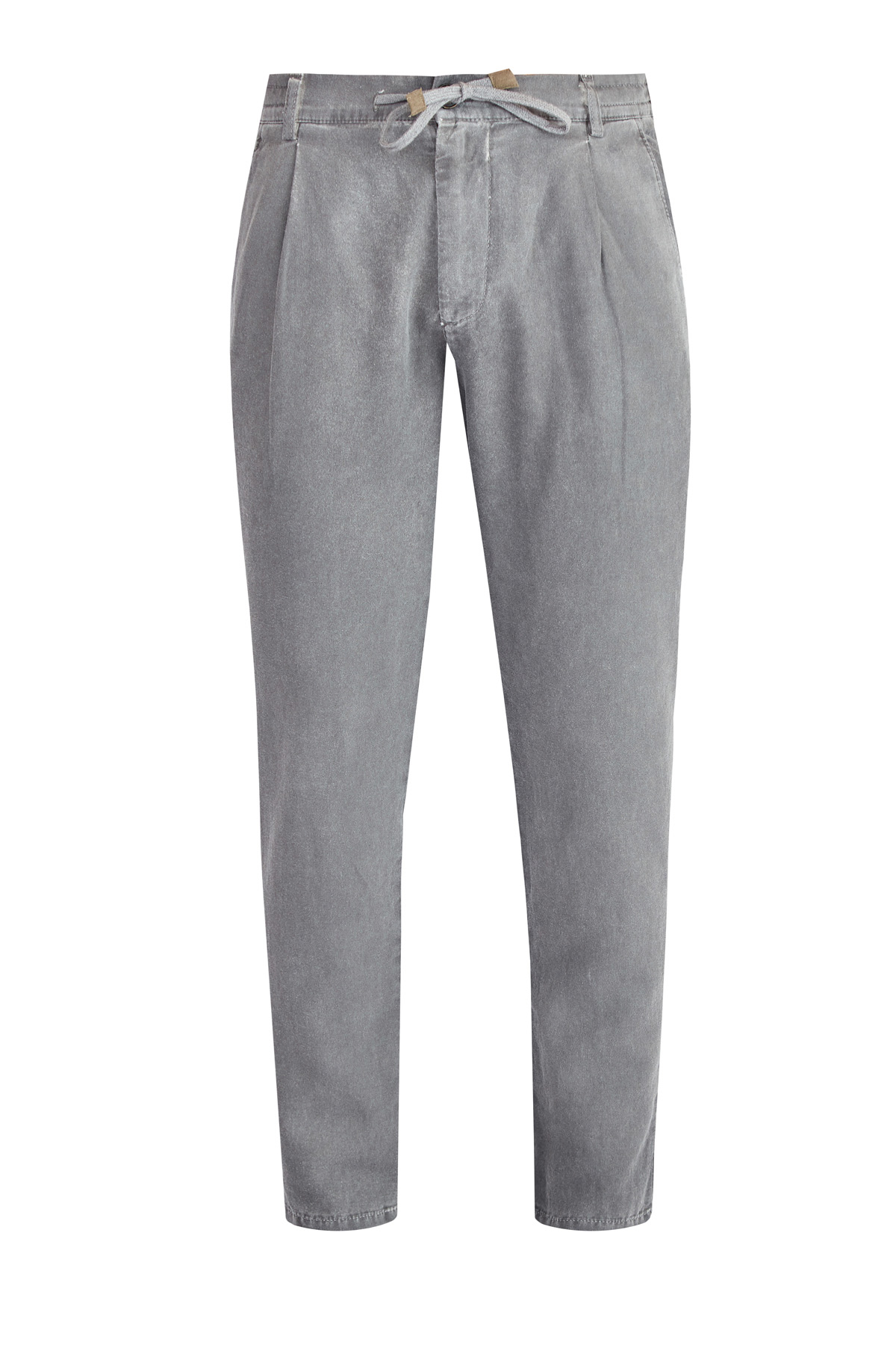 

Брюки из хлопка и льна с защипами в стиле casual, Серый